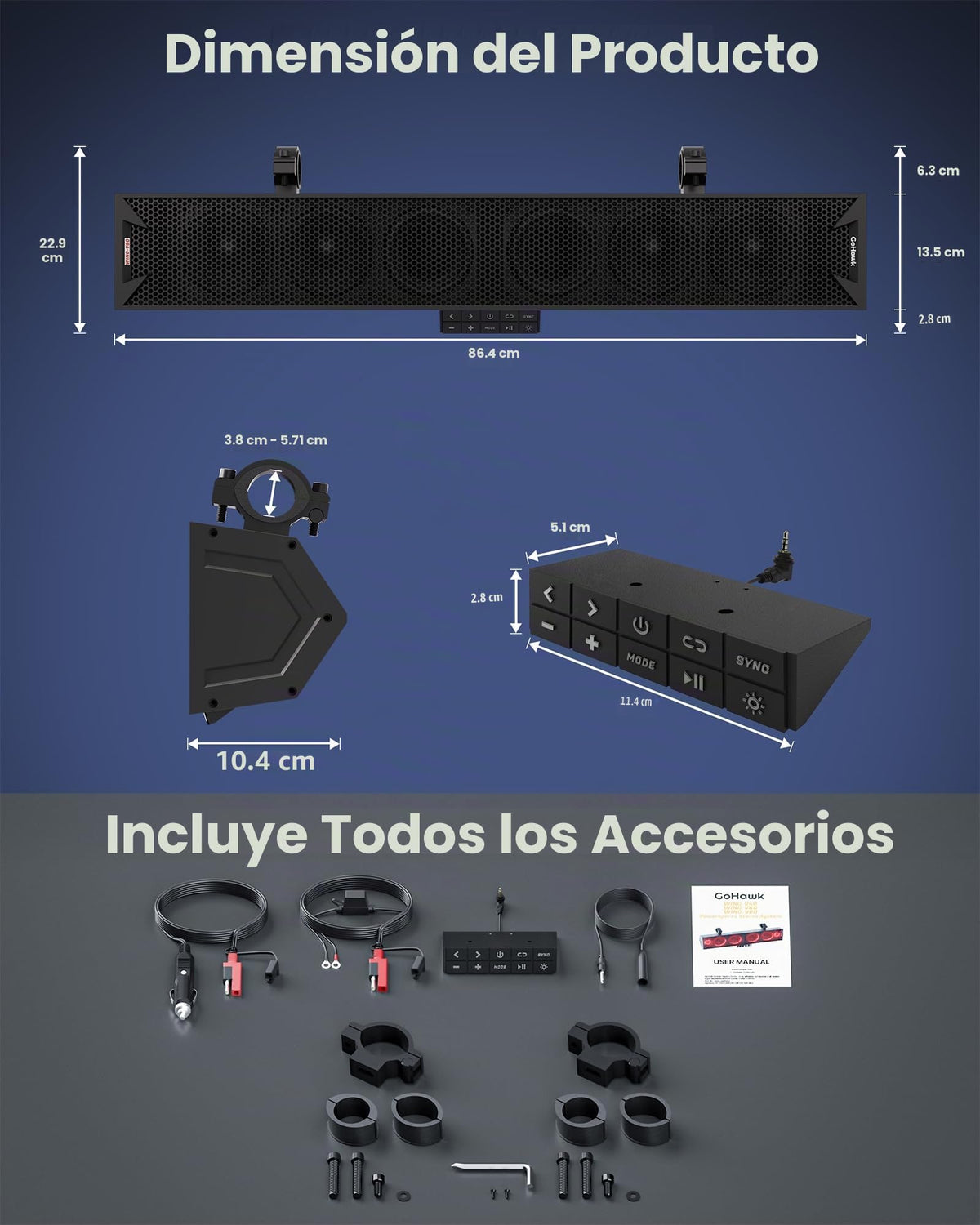 Barra de Sonido GoHawk 34 Pulgadas RGB Bluetooth IP66 Compatible con Polaris RZR Can-Am
