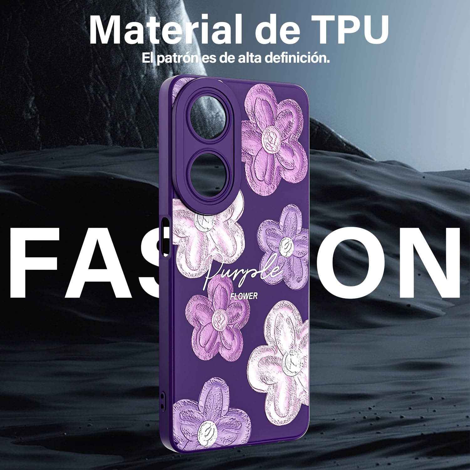 Threehao Funda para OPPO A98 5G Case Uso Rudo, Ultra Delgado Flexible Púrpura Suave TPU Silicona Carcasa con Moda Aesthetic Dibujos Flores, Antigolpes Anti-arañazos Protectora