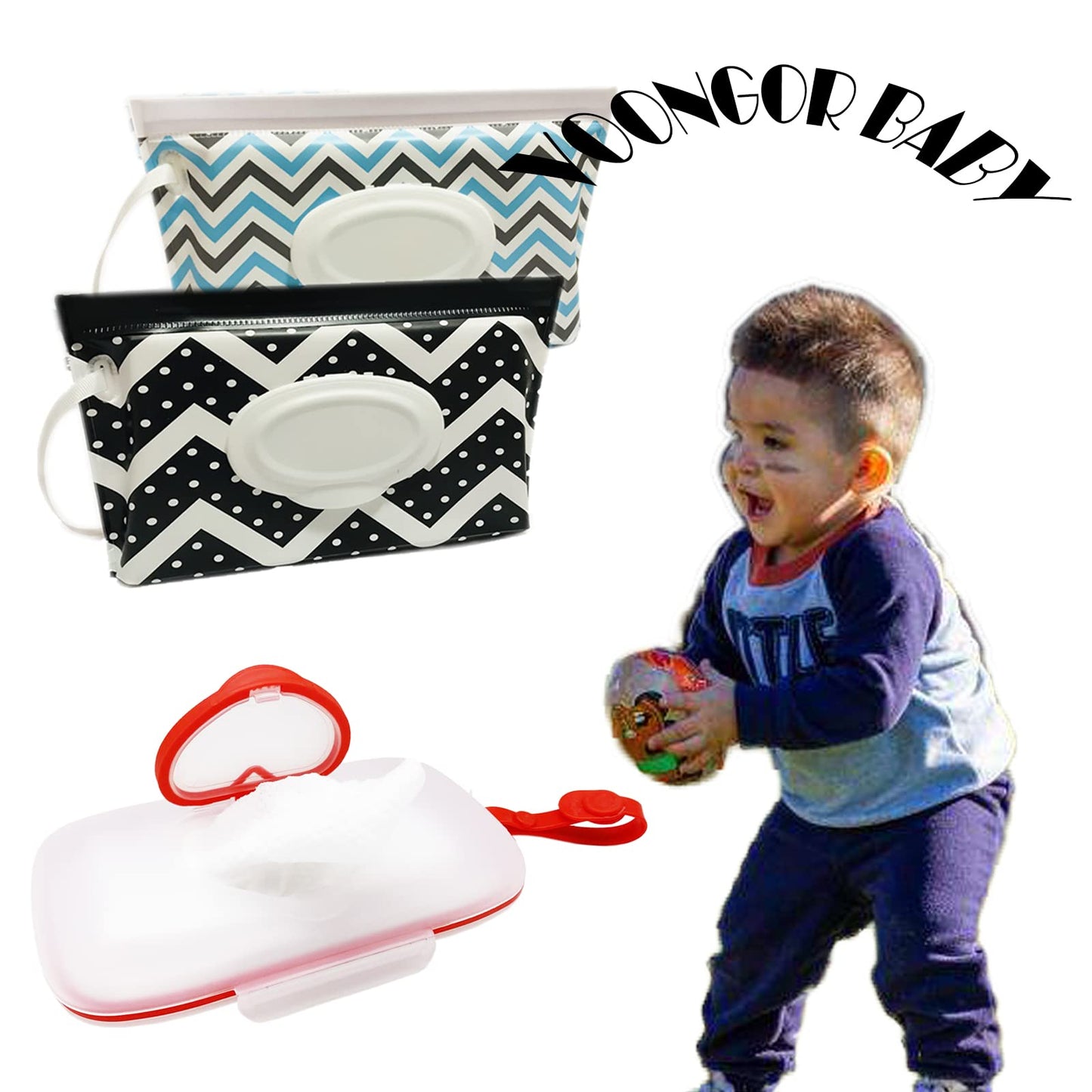 VOONGOR Dispensador de toallitas para bebé, funda para toallitas con 2 bolsas portátiles de viaje, contenedor recargable para toallitas de pañales con tapas y diseño de sellado, caja de almacenamiento de baño desechable