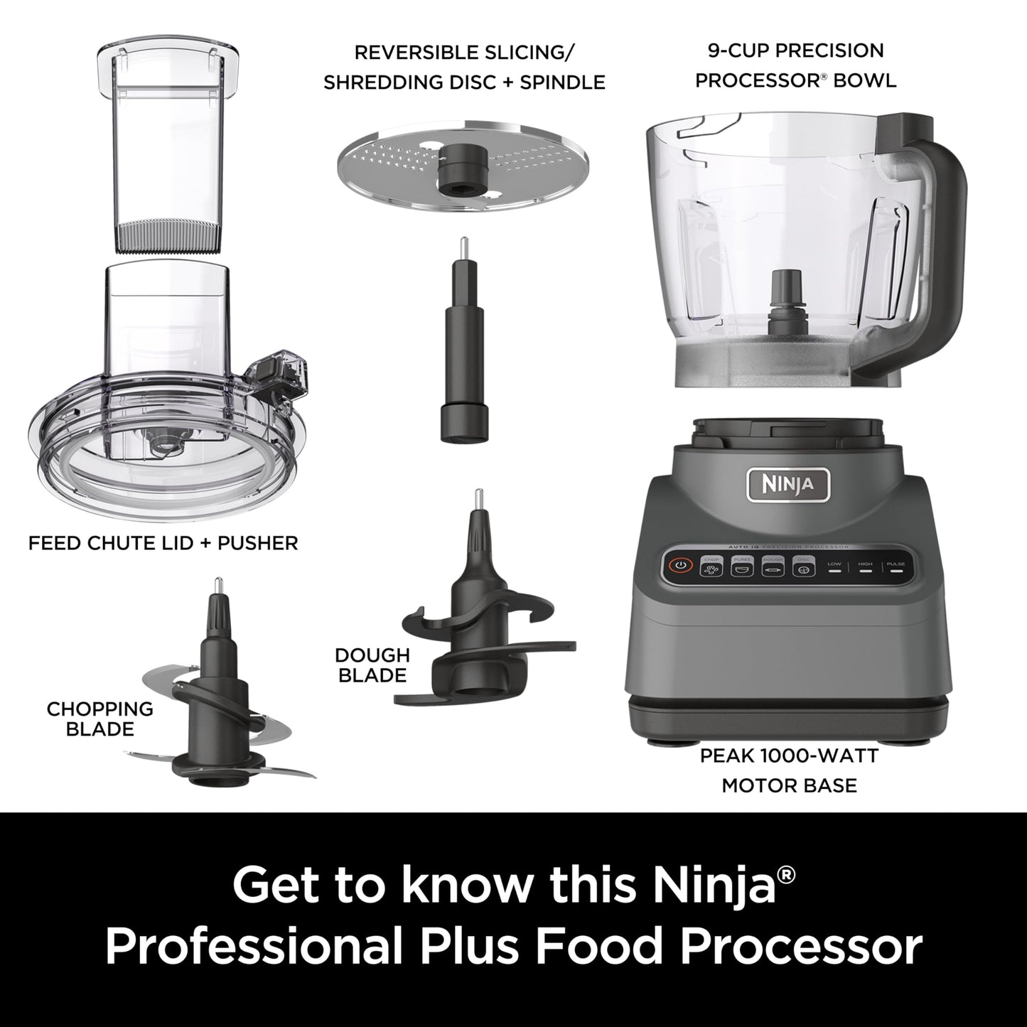 Procesador de Alimentos Ninja Professional Plus Acero Inoxidable con 4 Funciones y Tazón de 9 Tazas