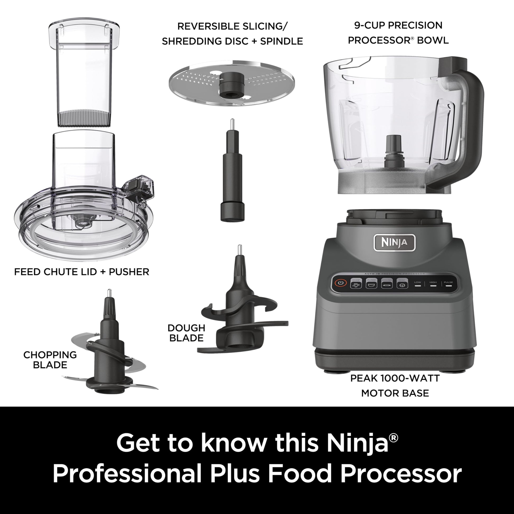 Procesador de Alimentos Ninja Professional Plus Acero Inoxidable con 4 Funciones y Tazón de 9 Tazas