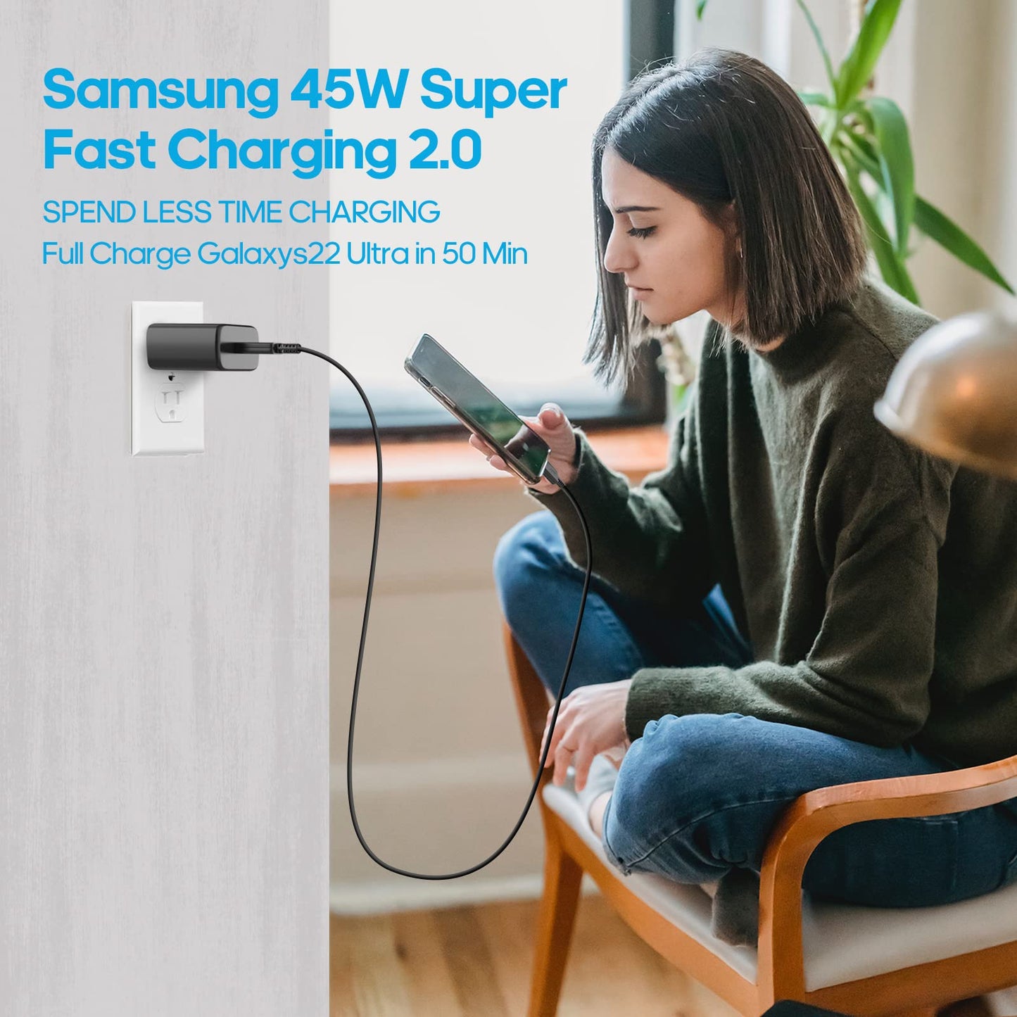 Cargador USB C Rápido Samsung Blanco 45 W Compatible con Galaxy y Note