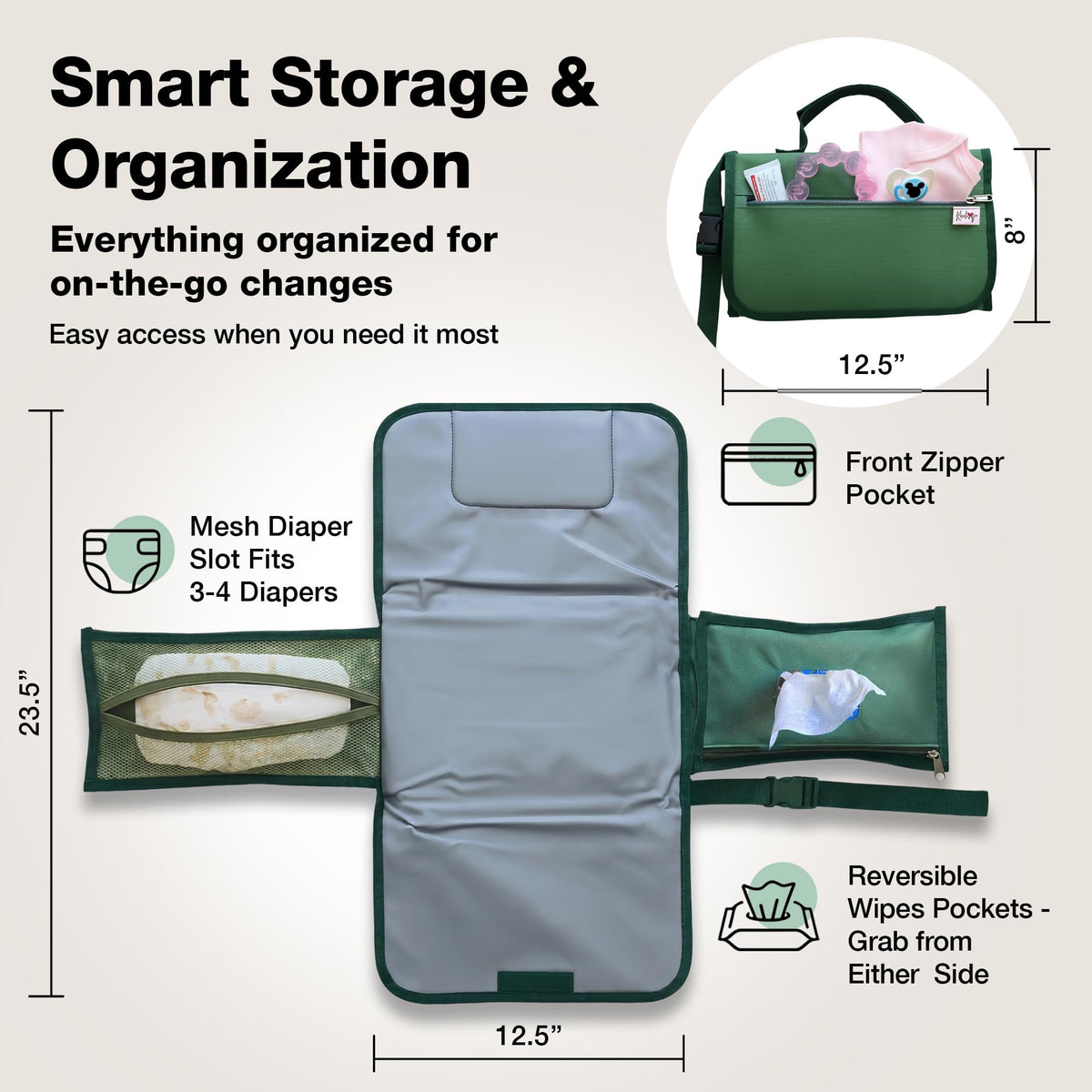 Cambiador portátil de pañales – Cambio de pañales compacto plegable impermeable para bebé, ligero para llevar con cojín integrado y superficie limpia