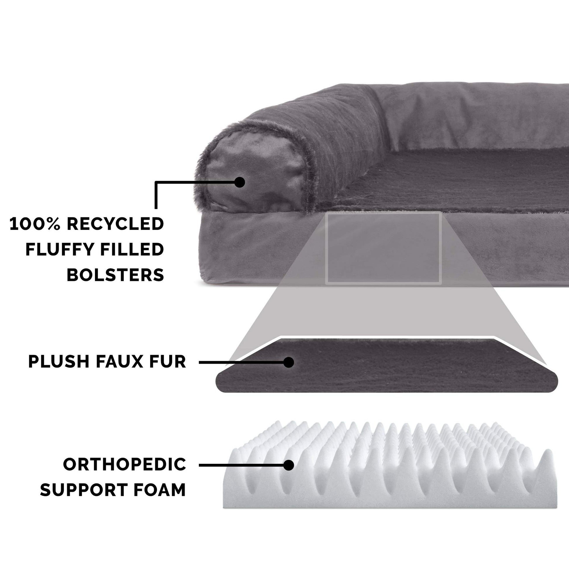 Furhaven - Cama ortopédica para Mascotas, para Perros y Gatos | Sofá de Piel sintética y Terciopelo | Cama para Perro con Funda extraíble Lavable, Color Gris Ahumado, pequeño