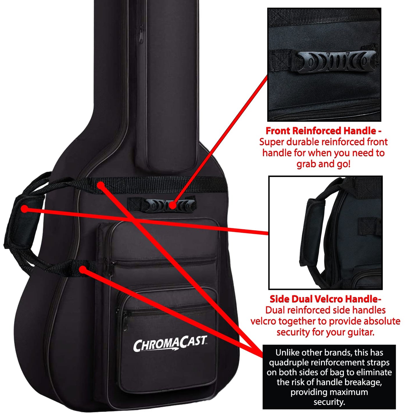 ChromaCast Acoustic Guitar 6-Pocket acolchado Gig Bag con correa de guitarra y muestra deselección
