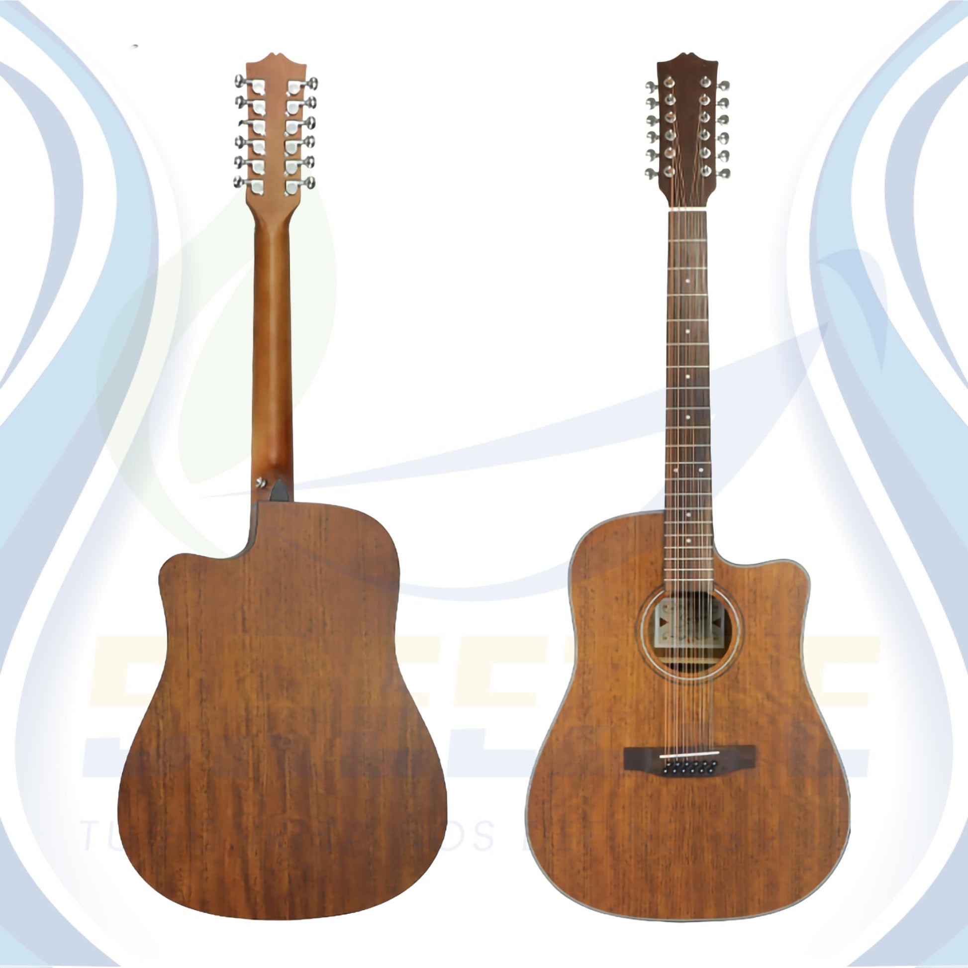BREEZEE Guitarra Acústica Docerola de 42 Pulgadas, 12 Cuerdas, Fabricada en Nogal Incluye Accesorios, Set de Cuerdas Extra, Funda Transportadora, Capo, Correa, Plumillas y Afinador, Guitarra de Abeto