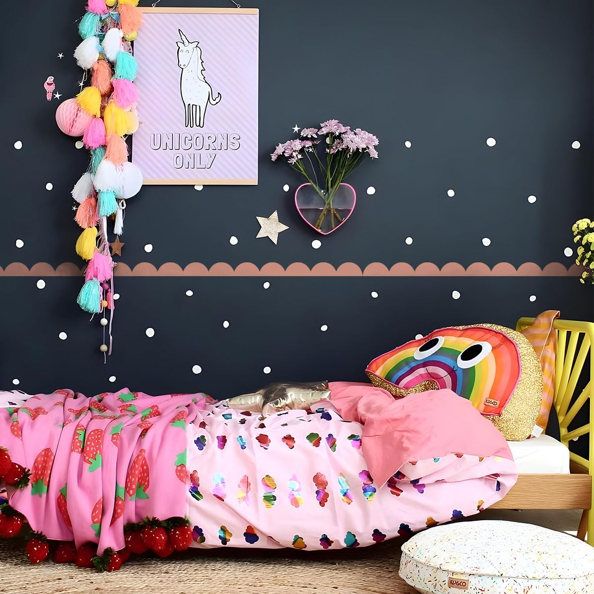 Pegatina de pared con borde festoneado, borde de puerta festoneado, borde de festoneado, borde festoneado para guardería, recámara de niños, sala de estar, hogar, decoración de pared escandinava