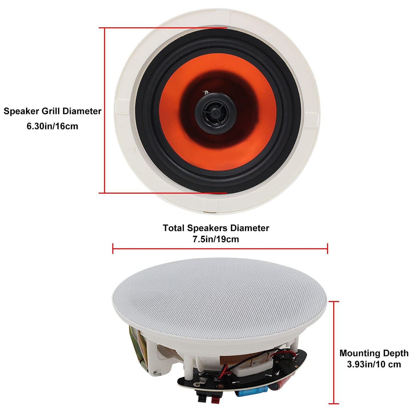 Herdio Altavoces de Techo de 6.5 Pulgadas, 600 vatios, Sistema de Altavoces empotrados para el hogar, Perfecto para Interiores, Cocina, Cine en casa, Dormitorio, Oficina, Patio Cubierto (4 Altavoces)