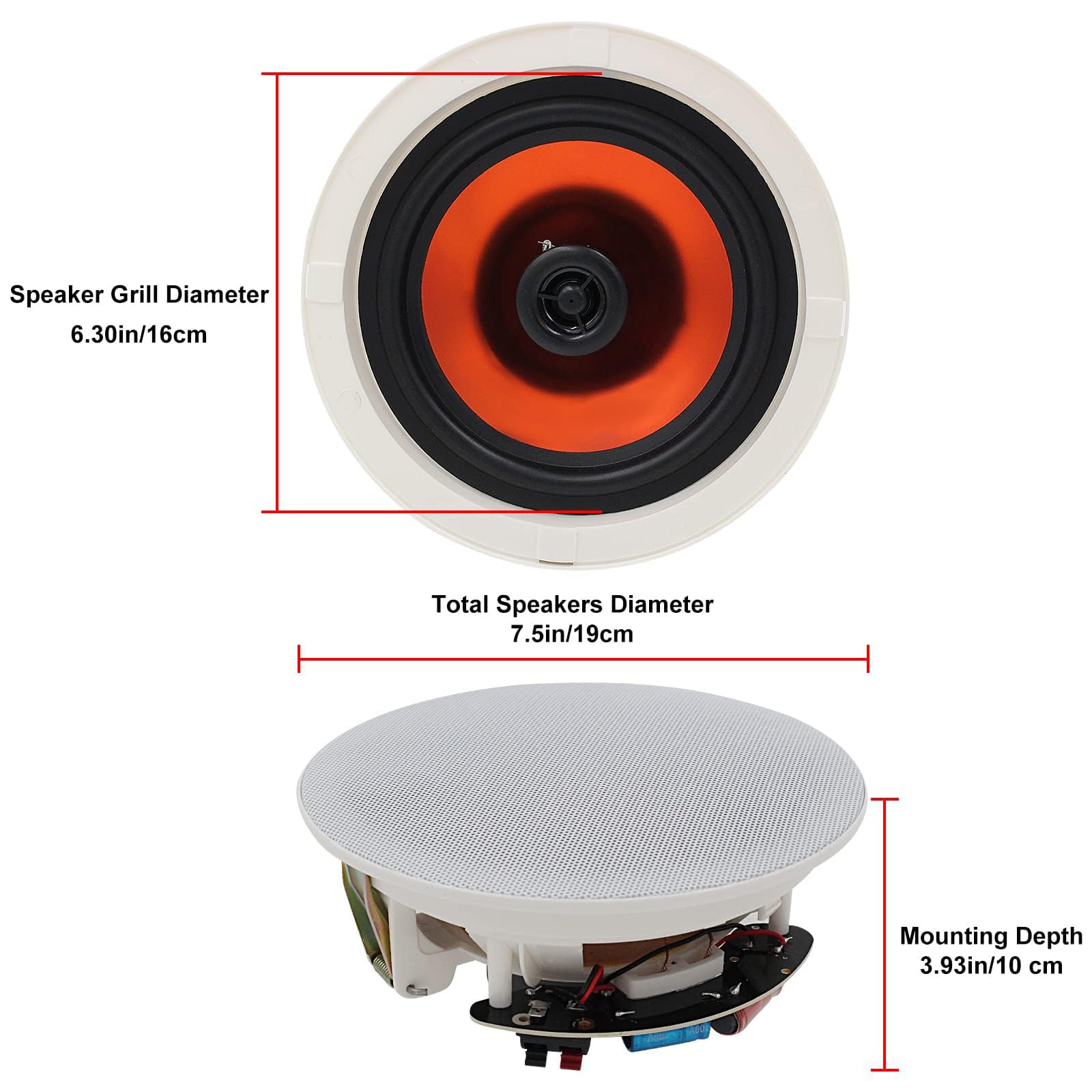 Herdio Altavoces de Techo de 6.5 Pulgadas, 600 vatios, Sistema de Altavoces empotrados para el hogar, Perfecto para Interiores, Cocina, Cine en casa, Dormitorio, Oficina, Patio Cubierto (4 Altavoces)