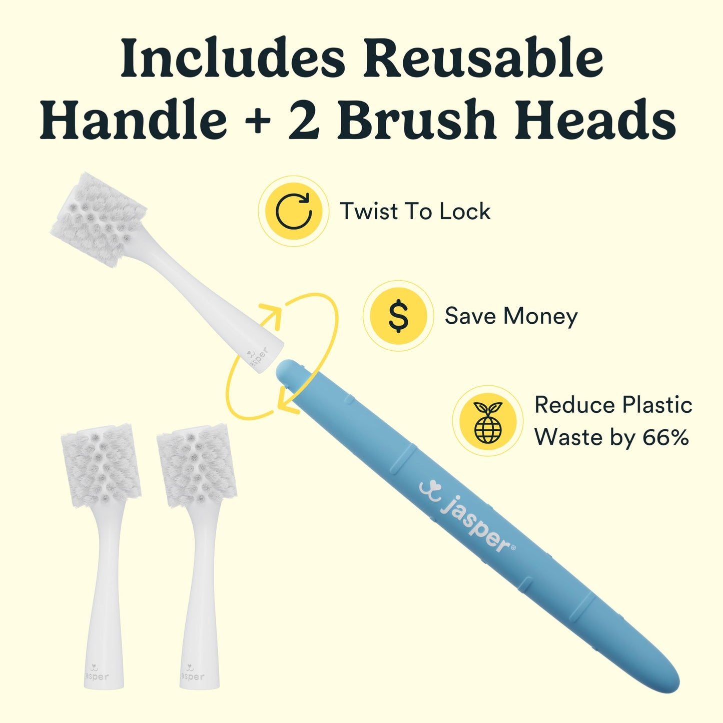 Jasper Macrobrush 360º, cepillo de dientes para perros medianos a grandes, kit de cepillo de dientes de perro de cerdas blandas, mango antideslizante premium con 2 cabezales de cepillo de dientes