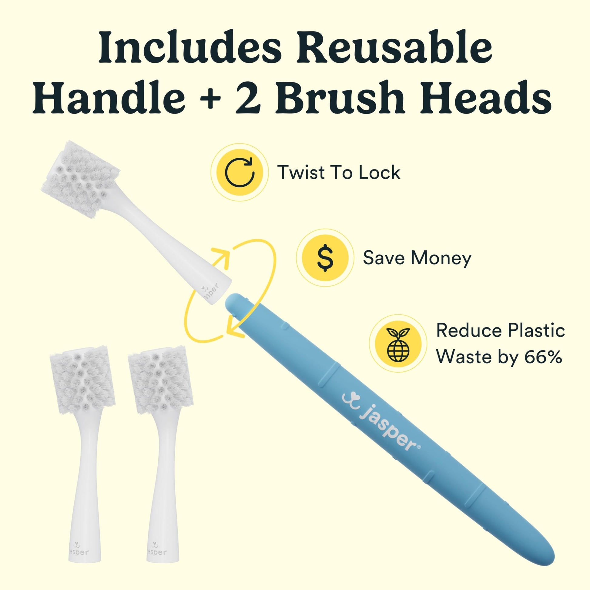 Jasper Macrobrush 360º, cepillo de dientes para perros medianos a grandes, kit de cepillo de dientes de perro de cerdas blandas, mango antideslizante premium con 2 cabezales de cepillo de dientes