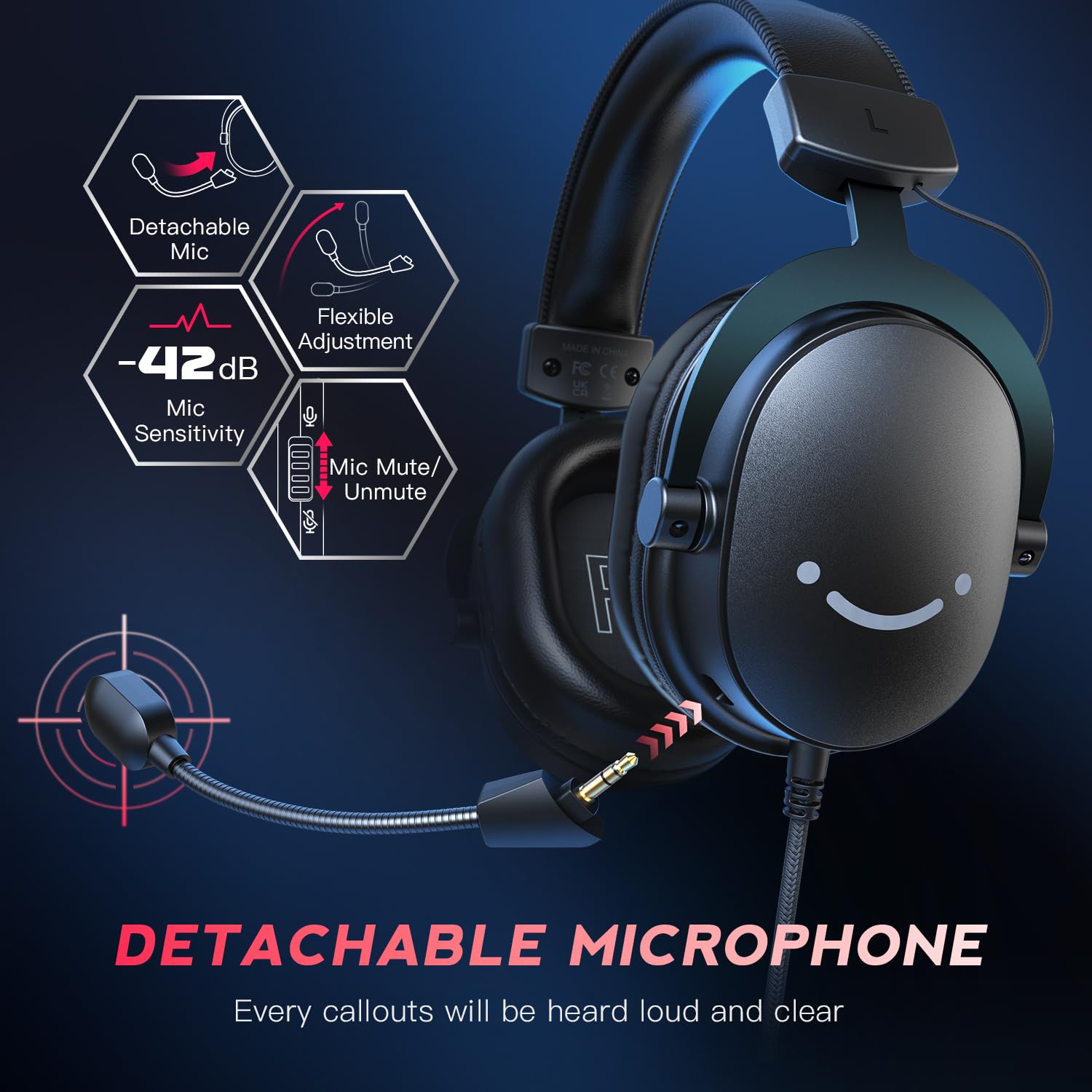 FIFINE Auriculares para Juegos de PC, Auriculares USB con Sonido Envolvente 7.1, micrófono Desmontable, Caja de Control, Conector de Auriculares 3.5 mm, Auriculares con Cable para PS5/Xbox/Switch H9