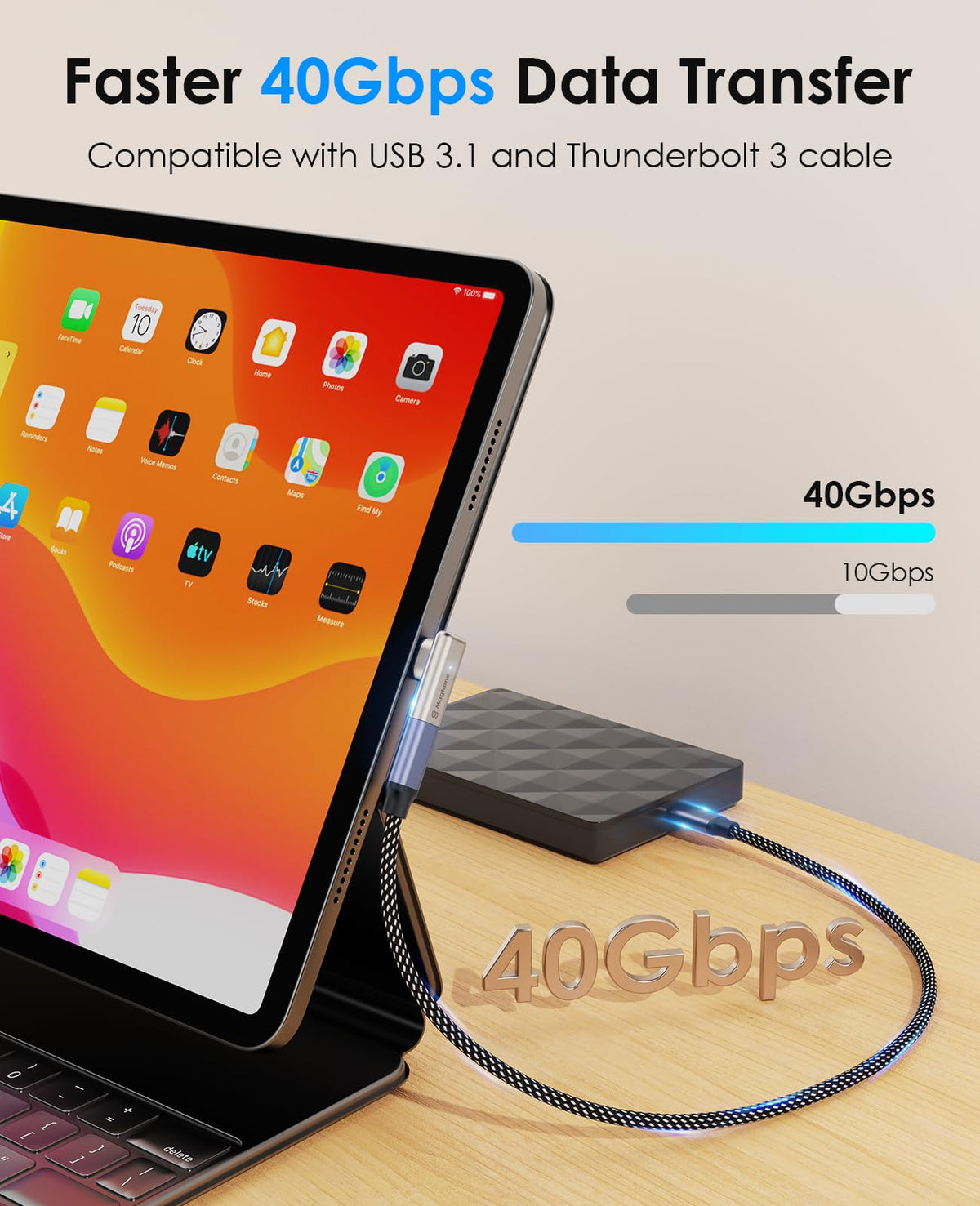 Adaptador Magnético USB C de Ángulo Recto 240 W 40 Gbps Tipo C