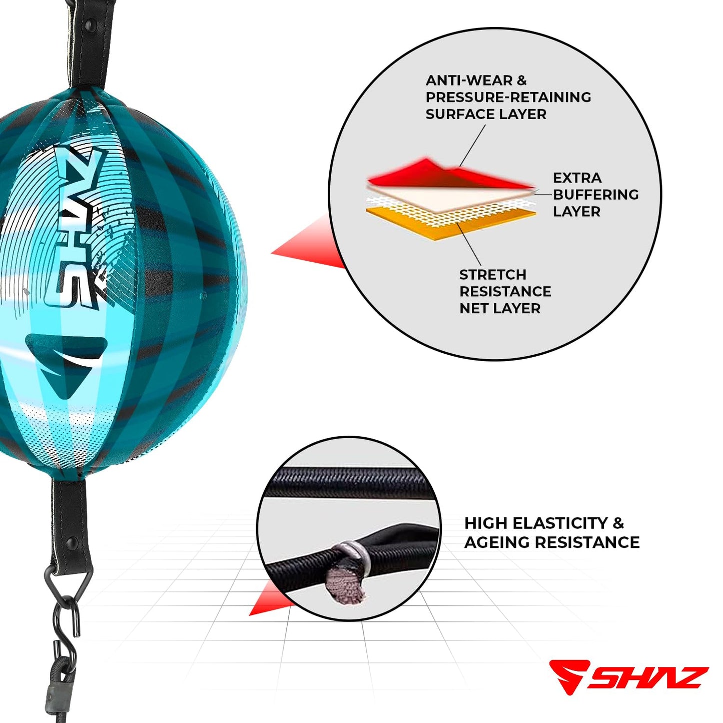 Bolsa de Boxeo de Doble Extremo SHAZ Negro Blanco con Cuerdas Elásticas para Entrenamiento en Casa y Gimnasio