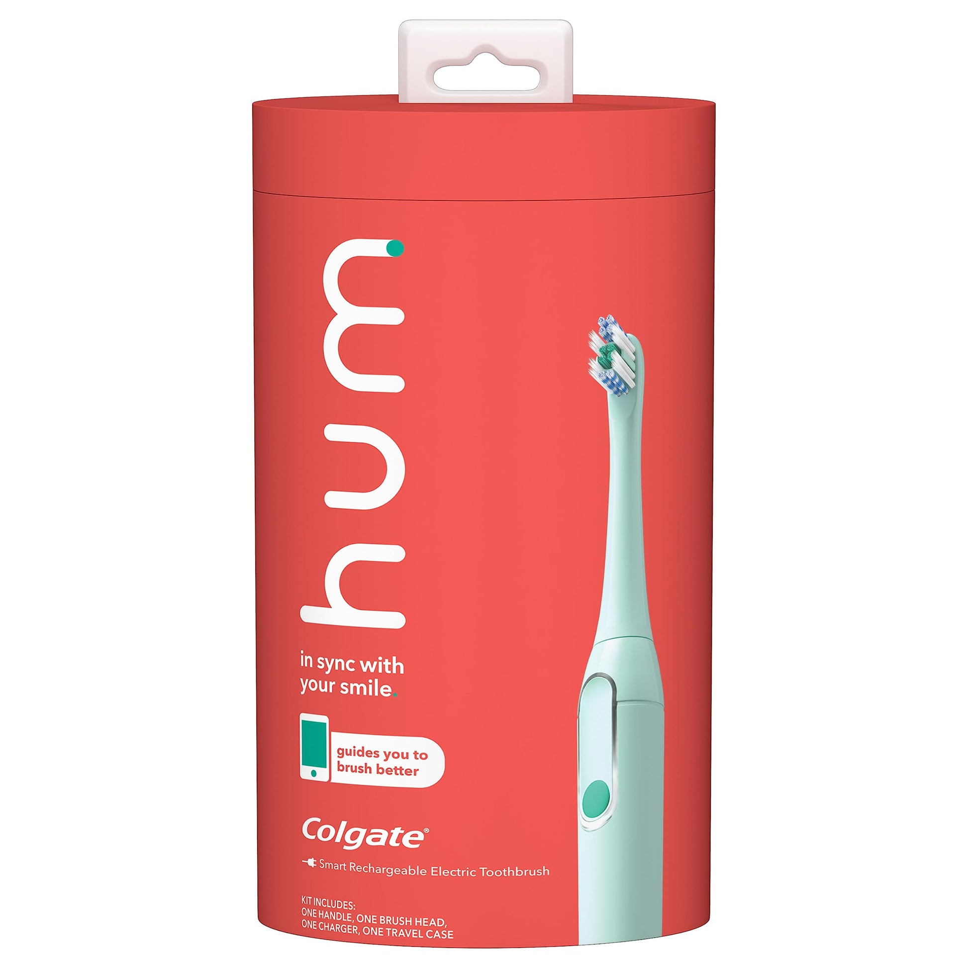 hum by Colgate Smart Electric Toothbrush Kit, Rechargeable Sonic Toothbrush with Travel Case & Bonus Replacement Brush Head, Teal