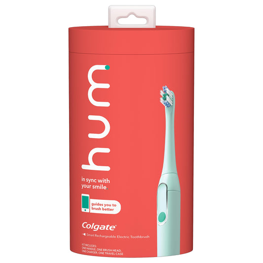 hum by Colgate Smart Electric Toothbrush Kit, Rechargeable Sonic Toothbrush with Travel Case & Bonus Replacement Brush Head, Teal