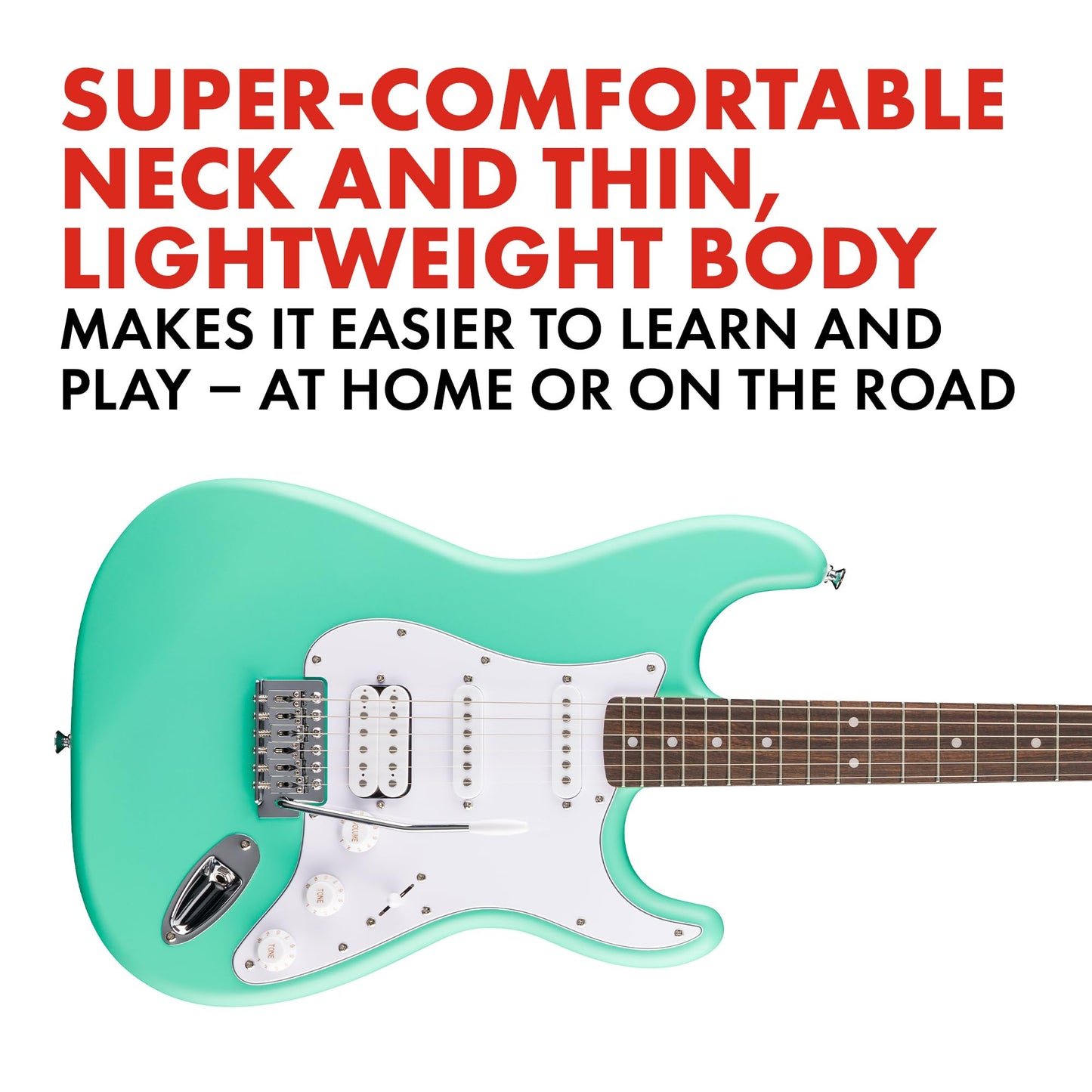 Debut Collection™ Stratocaster® HSS, Laurel Fingerboard, White Pickguard, Sea Foam Green