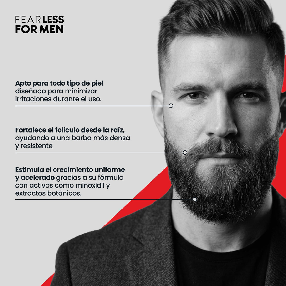 Bálsamo de Crecimiento de Barba Fearless Minox Proxidil Absorción Rápida para Hombre