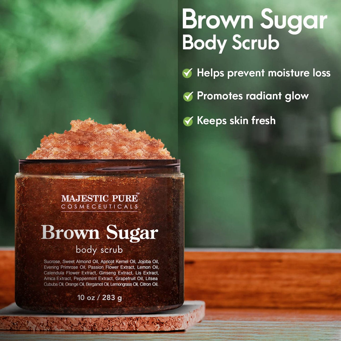 Majestic Pure Brown Sugar Scrub, Natural Exfoliator - Facial and Body Scrub for Cellulite, Stretch Marks, Acne, and Varicose Veins, 10 oz