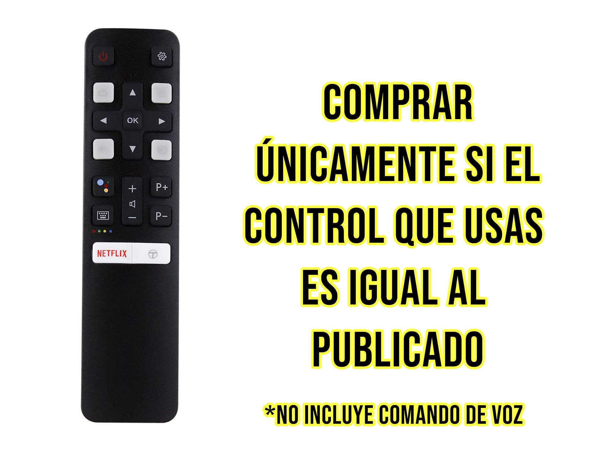 CONTROL EXPERT Control Remoto Compatible con TCL Rc802v Android Smart TV Netflix Pantalla