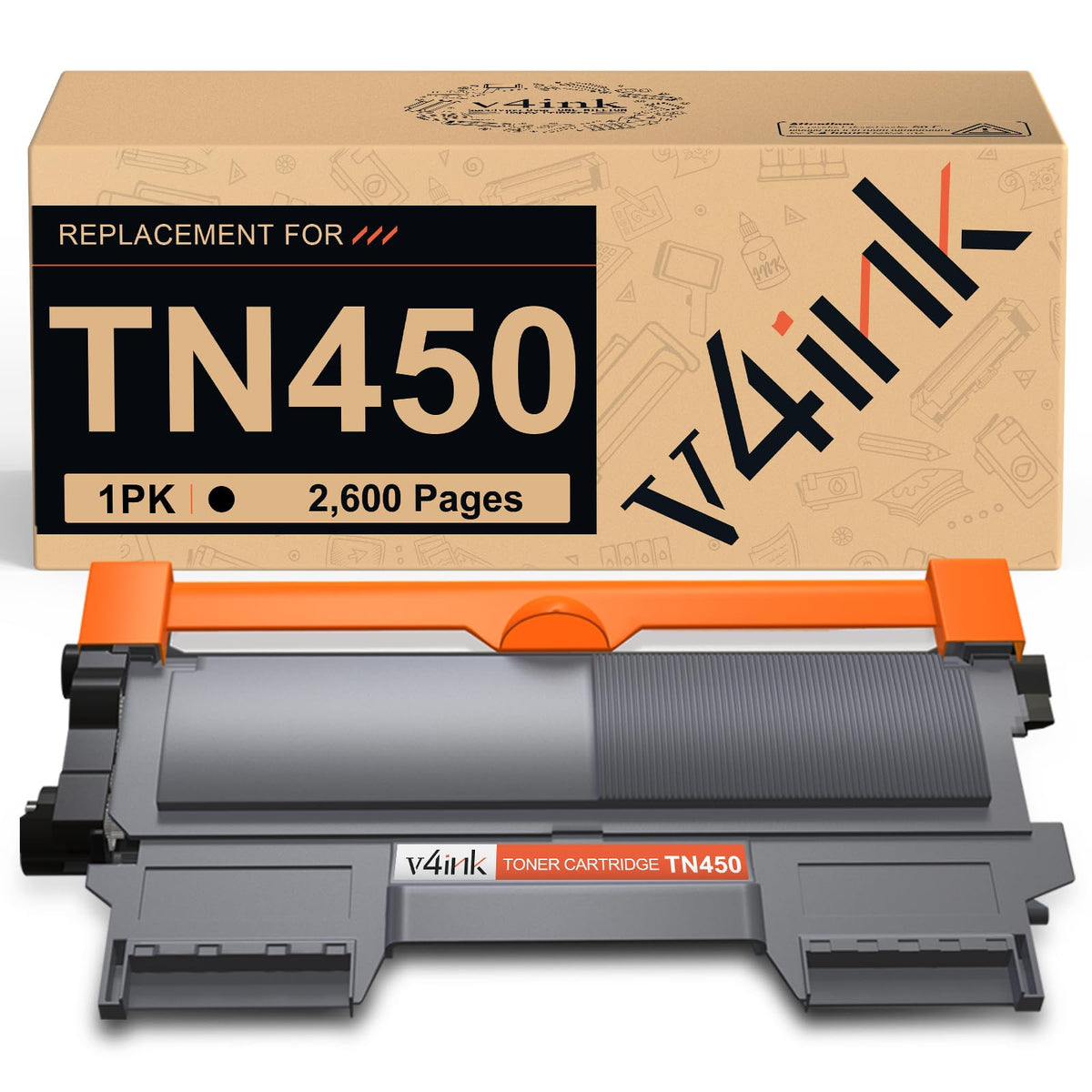 Cartucho de Tóner v4ink Negro de Alto Rendimiento para Brother TN450 TN420