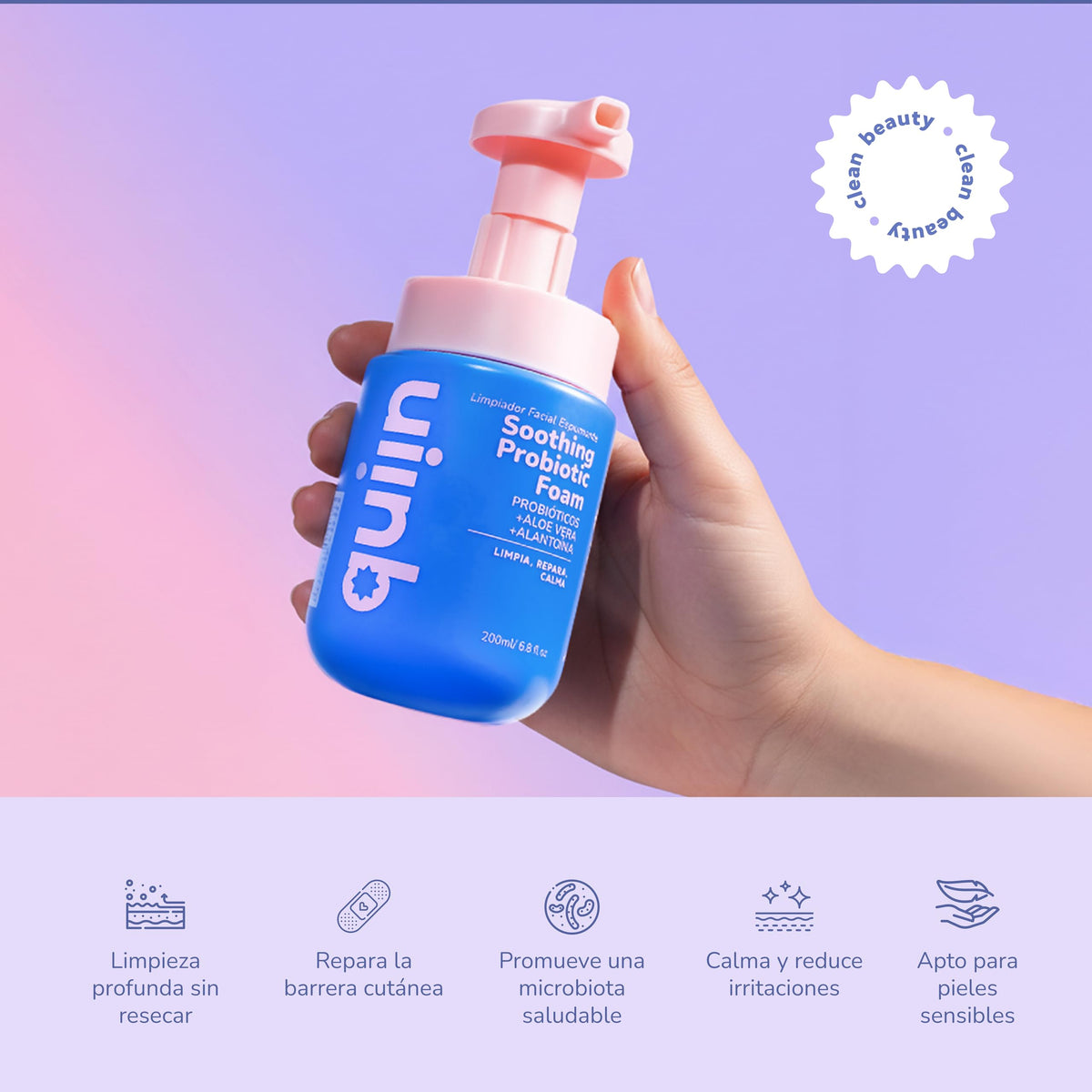 Quiin Smoothing Probiotic Foam Limpiador con Probióticos y Aloe 200 ml