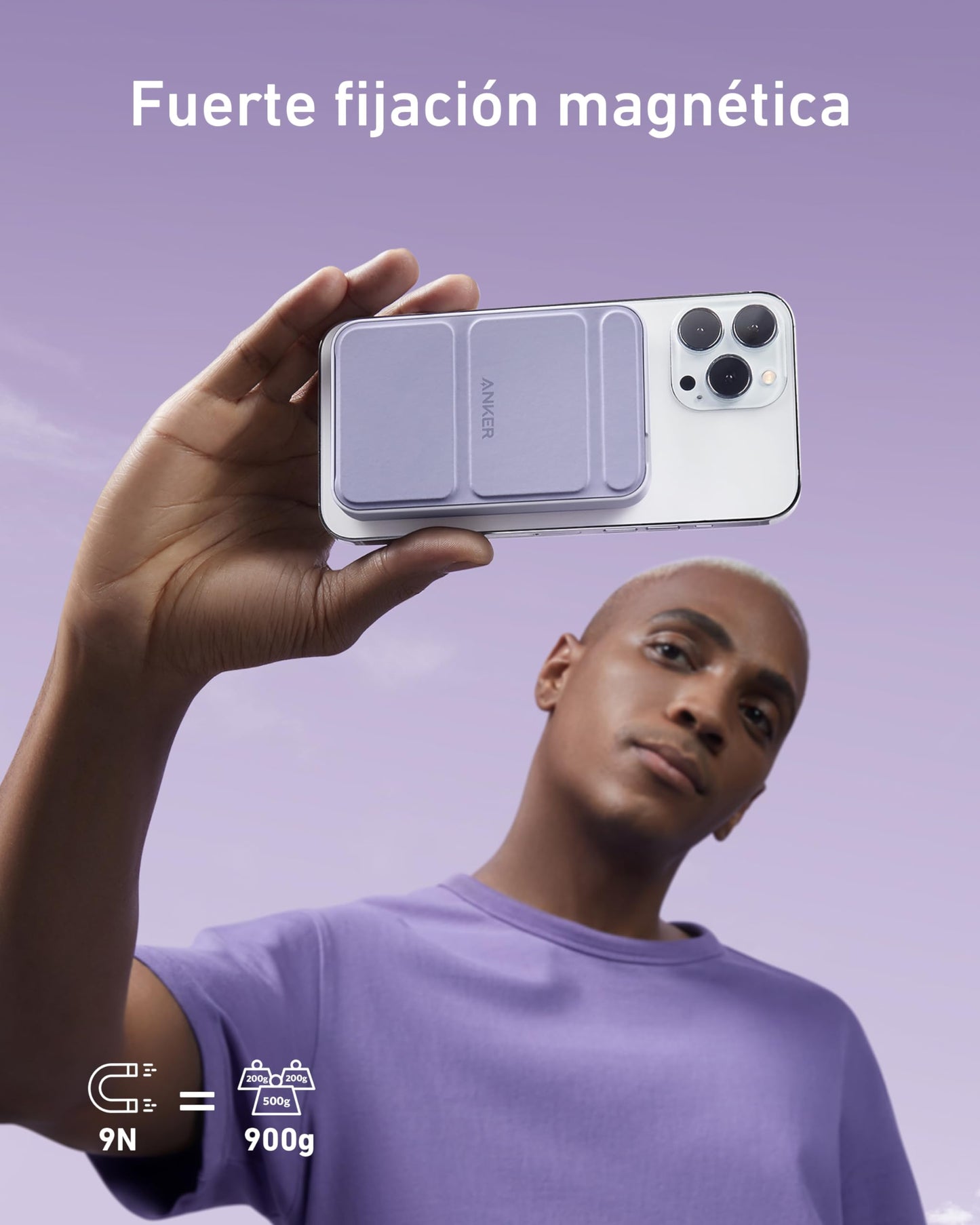Batería Portátil Anker Púrpura Magnética con Soporte y USB-C para iPhone 15/14/13