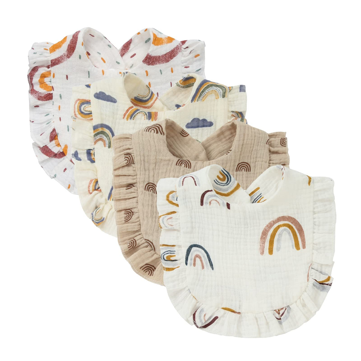 Juego de 4 baberos de muselina sólida para bebé, unisex, para niños y niñas, de algodón, ajustables, para dentición, alimentación