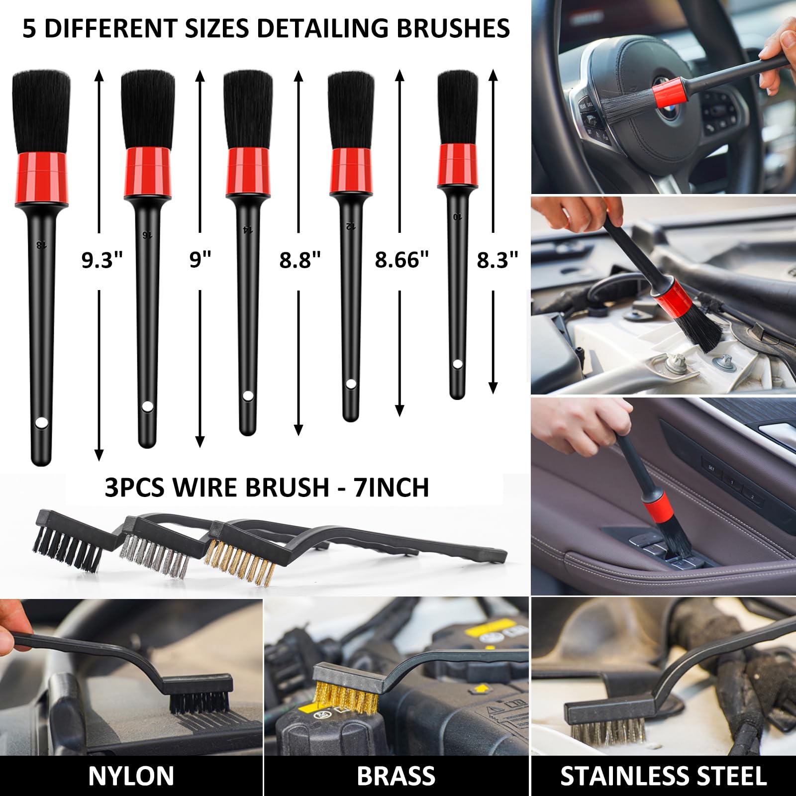 AUTODECO - Juego de limpieza para el lavado de coches con pulverizador de espuma, trapeador con mango largo, cubeta plegable, manopla grande, toallas, 44 piezas, negro