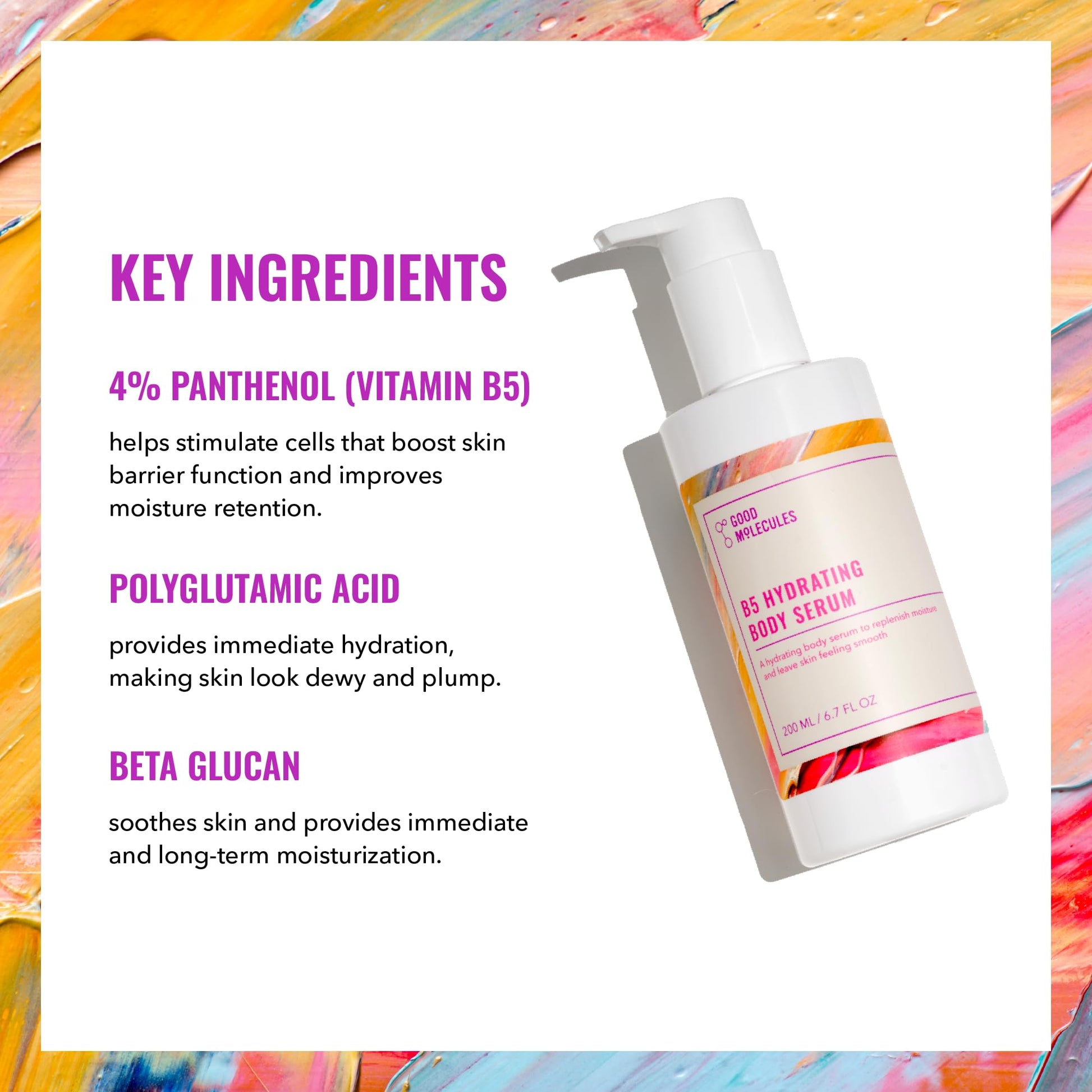 Good Molecules B5 Hydrating Body Serum 200ml/6.7oz - Moisturizing Serum with B5 Panthenol, Polygutamic Acid, and Beta Glucan - Hydrating, Soothing, Anti-aging Moisturizer, Skin Care for Body