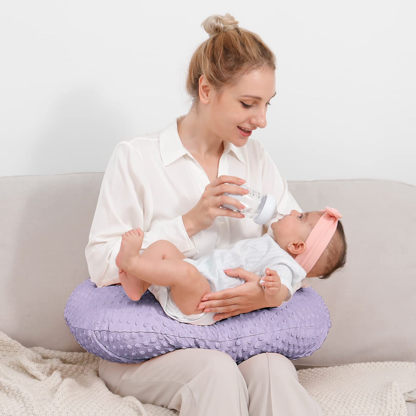 QUENESS Almohada y posicionador para lactancia, para alimentación con pecho y biberón, soporte para sentarse del bebé con cubierta ultra suave removible, soporte para tiempo boca abajo para bebés