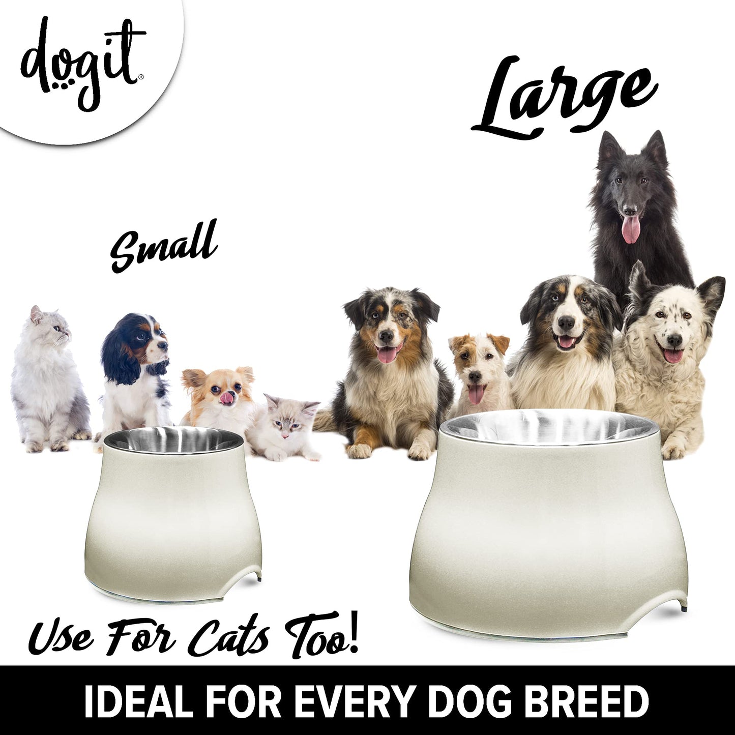 Tazón Elevado Dogit Blanco de Acero Inoxidable para Perros Grandes