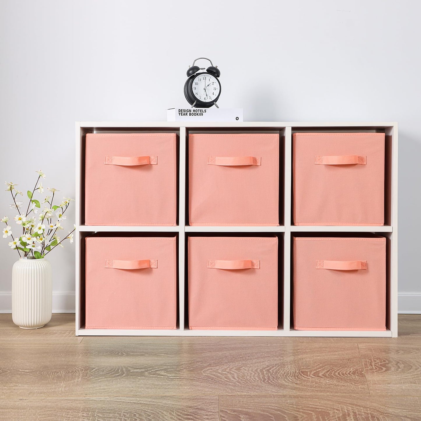 Cubos de tela para almacenamiento, paquete de 6, cubos de almacenamiento duraderos de colores divertidos con asas, Peachpuff