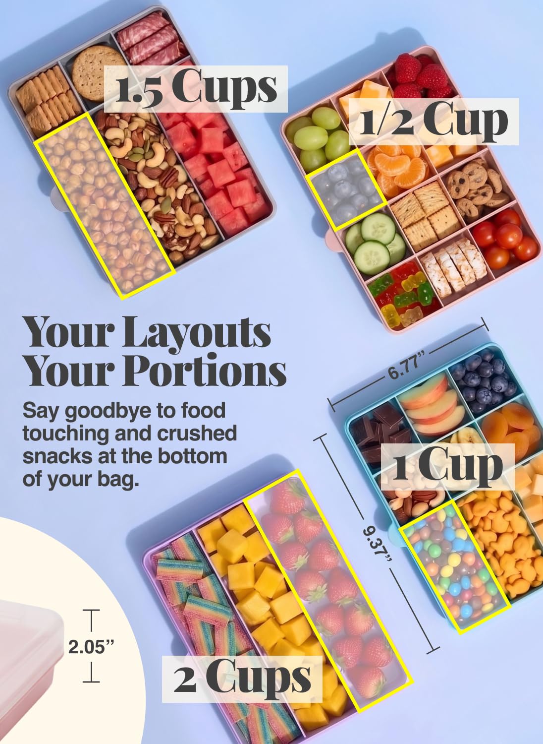 Melii Snackle Box | Contenedor de aperitivos dividido de 12 compartimentos, almacenamiento de alimentos sin BPA, divisores extraíbles, perfecto para botanas de niños, artes y manualidades, abalorio y