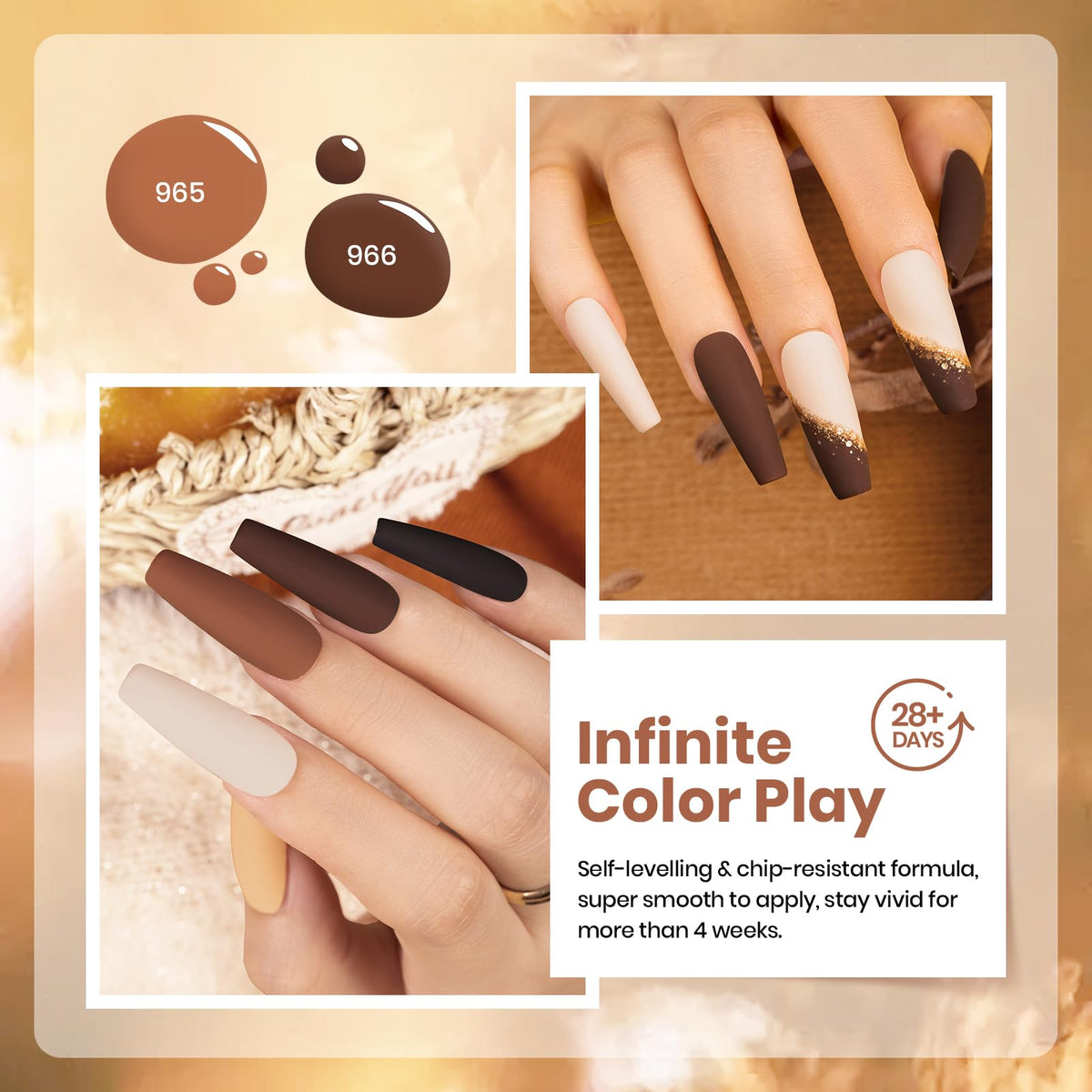 Beetles Gel Polish Nude Marrón, Set de 6 Colores con Glitter UV LED Pro