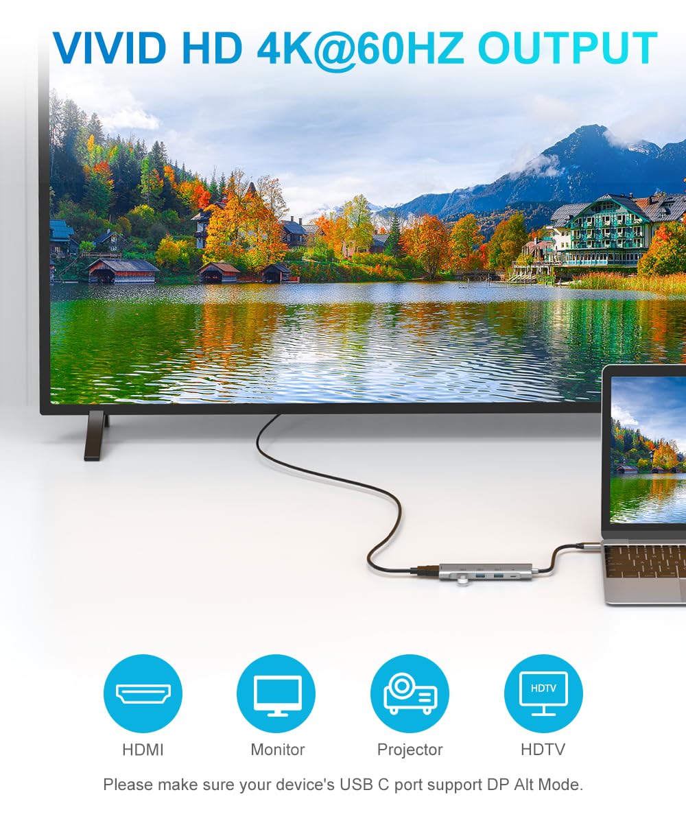 Hub USB C, adaptador multipuerto USB C 4K a 60Hz AorZ 5 en 1 adaptador USBC a HDMI con 1 salida HDMI 4K, 3 puertos USB 3.0, 1 PD, adaptador para MacBook, cubierta de vapor y la mayoría de dispositivos