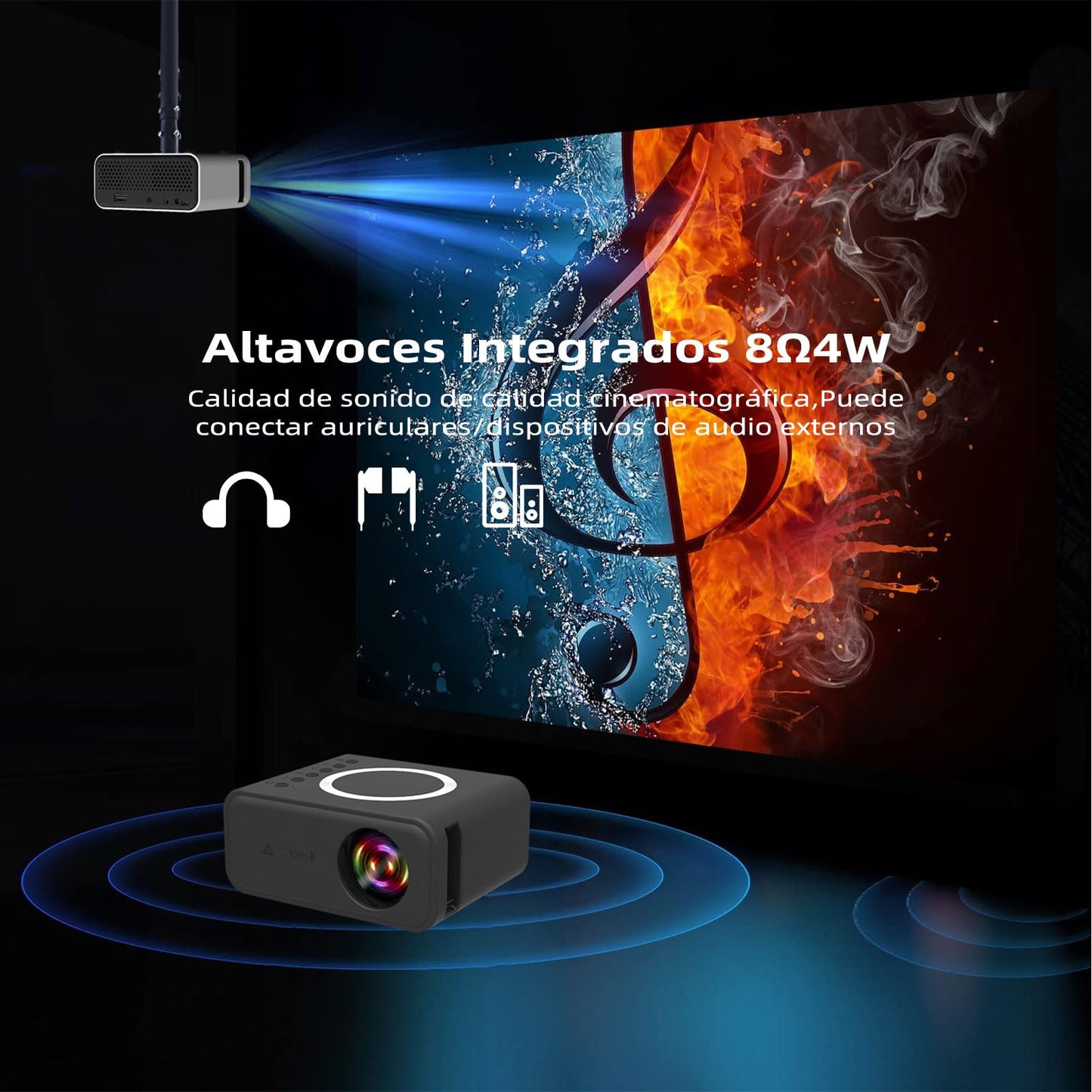 Mini Proyector Portátil ZVXCABV Blanco 1080P Wifi para Celular 250ASIN Compatible con Airplay y Miracast