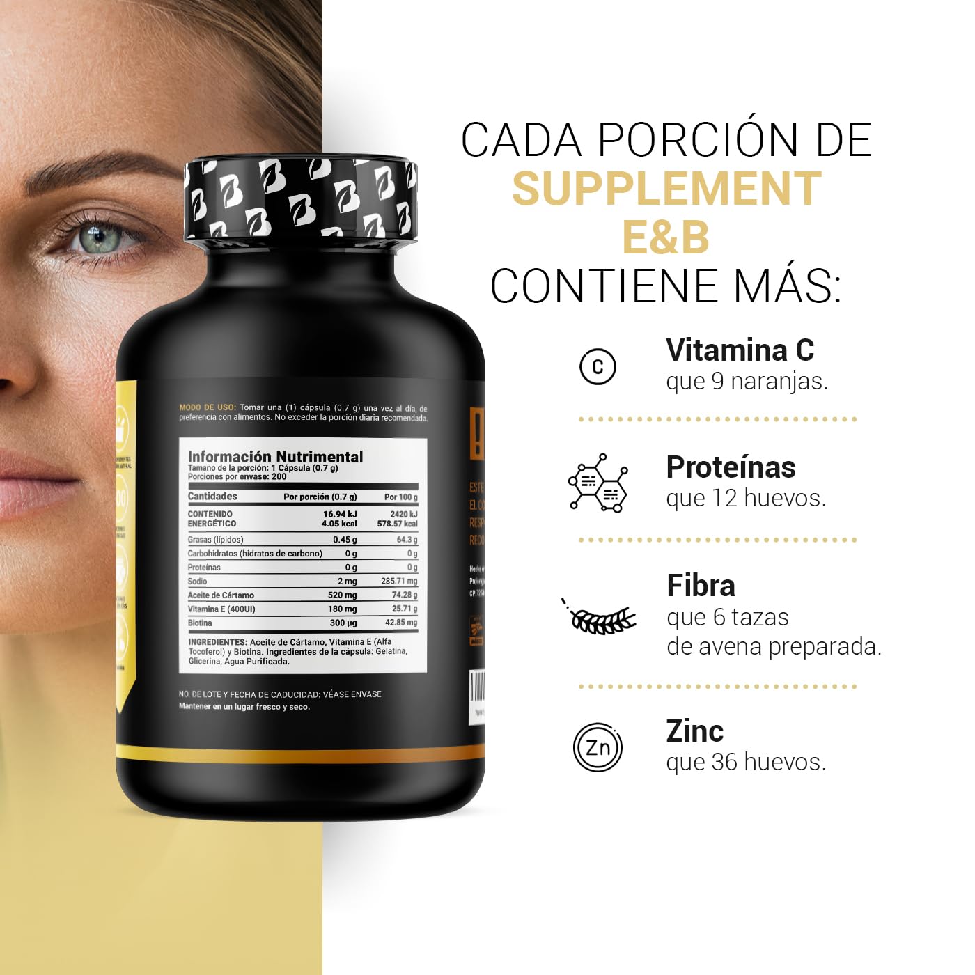 B Life Company Vitamina E + Biotina de 200 Cápsulas. Ingredientes naturales. Supplement E&B.