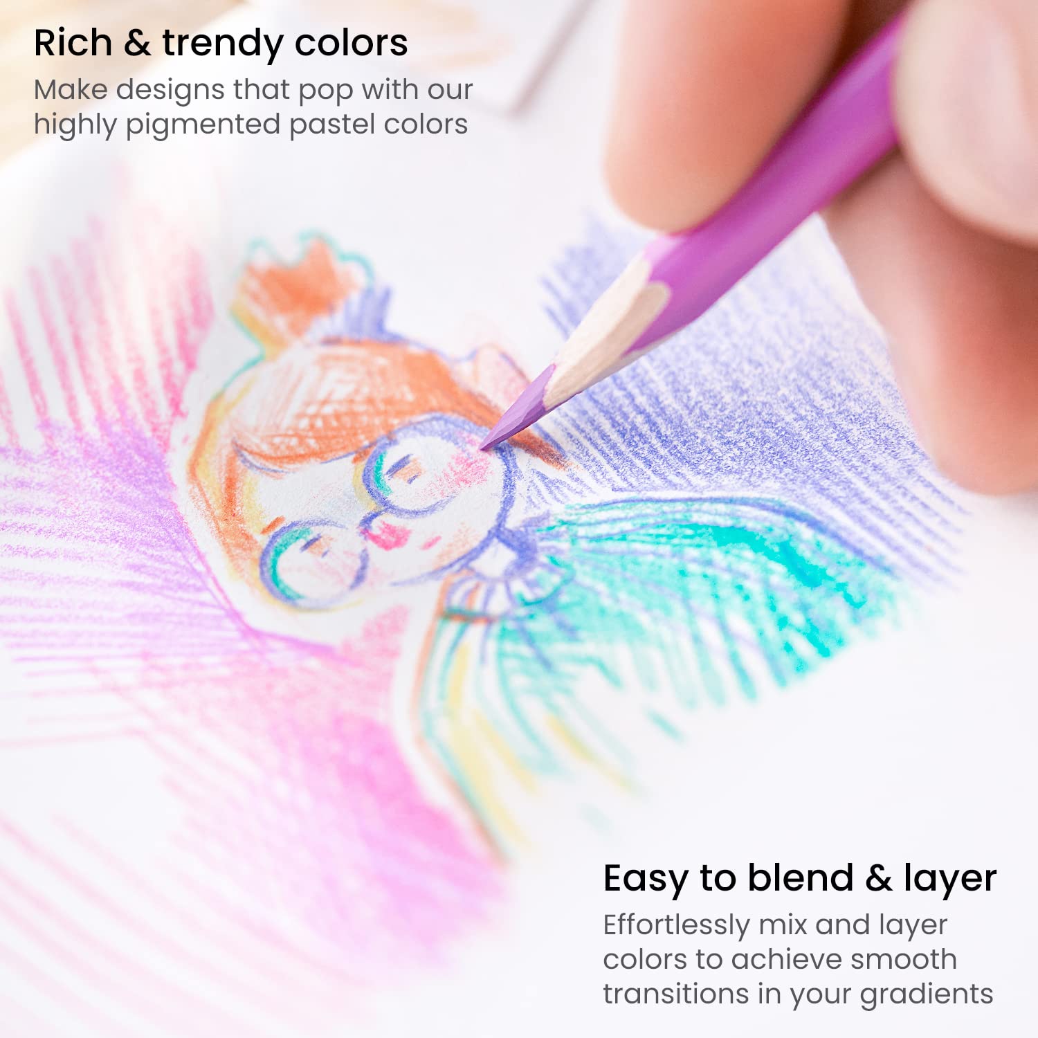 Arteza - Lápices de colores pastel para colorear adultos, juego de 50 lápices de dibujo, agarre triangular, juego de lápices preafilados, suministros de arte profesional para artistas para bocetos