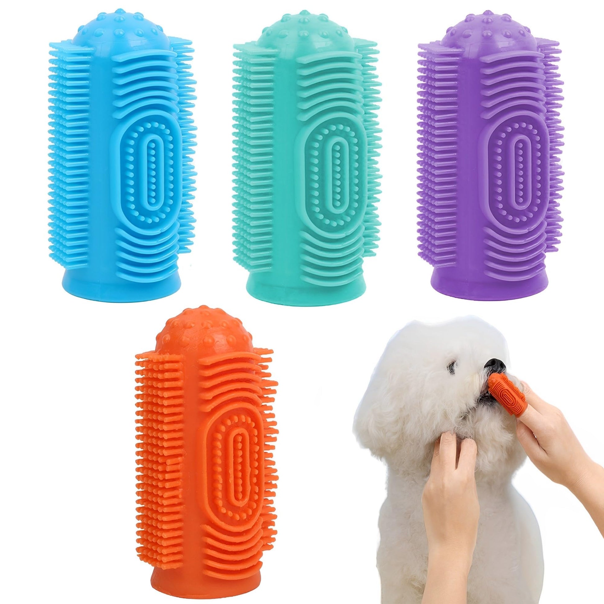 Cepillo de Dientes para Mascotas 4 Piezas, Perros de Silicona Suave, 360° Cepillo Limpieza Dientes para Mascota, Perro, Gato