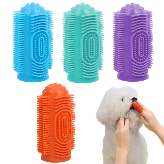 Cepillo de Dientes para Mascotas 4 Piezas, Perros de Silicona Suave, 360° Cepillo Limpieza Dientes para Mascota, Perro, Gato