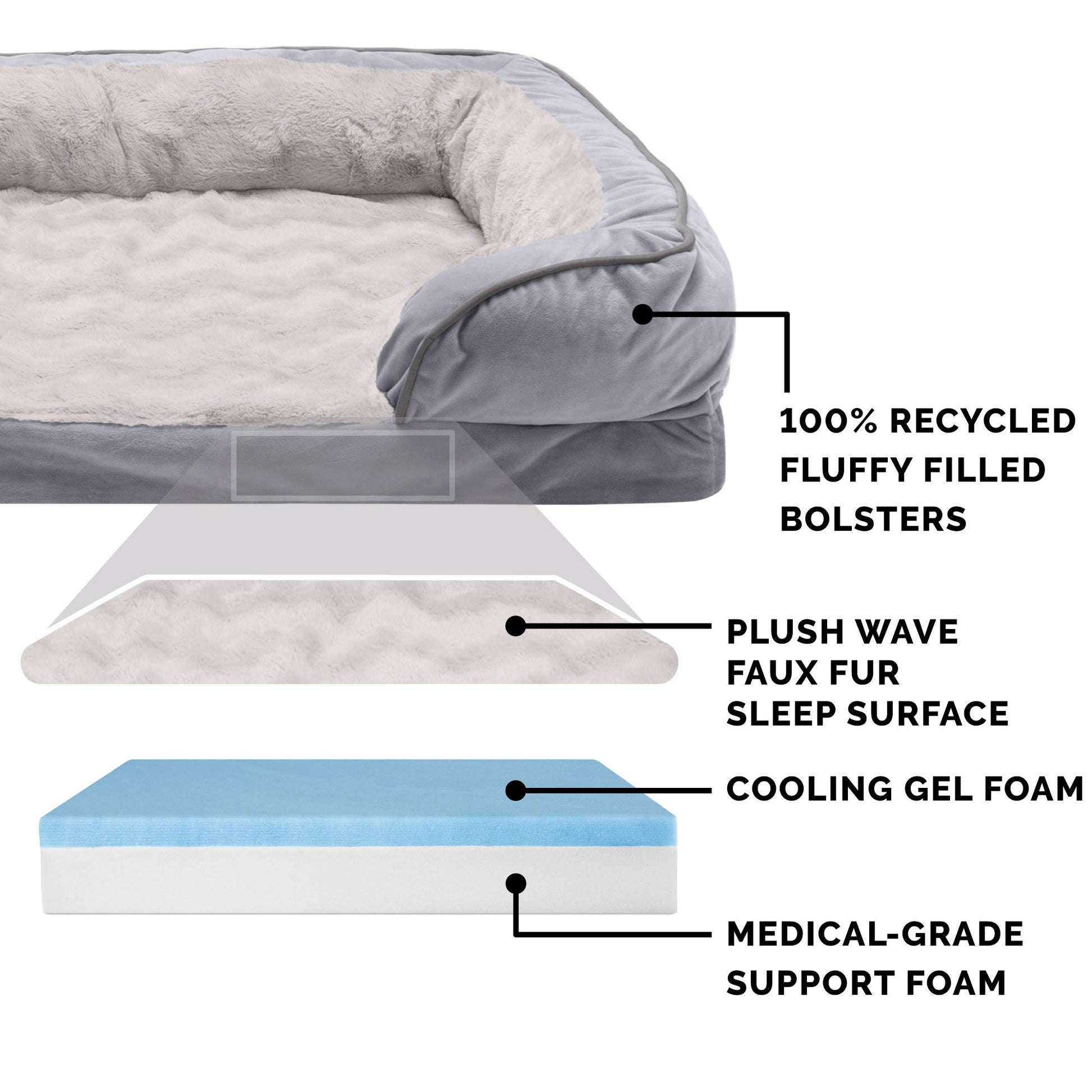 Furhaven Pet Bed for Dogs and Cats - Plush and Velvet Waves Perfect Comfort Sofa-Style Cooling Gel Foam Dog Bed, Removable Machine Washable Cover - Granite Gray, Jumbo (X-Large)