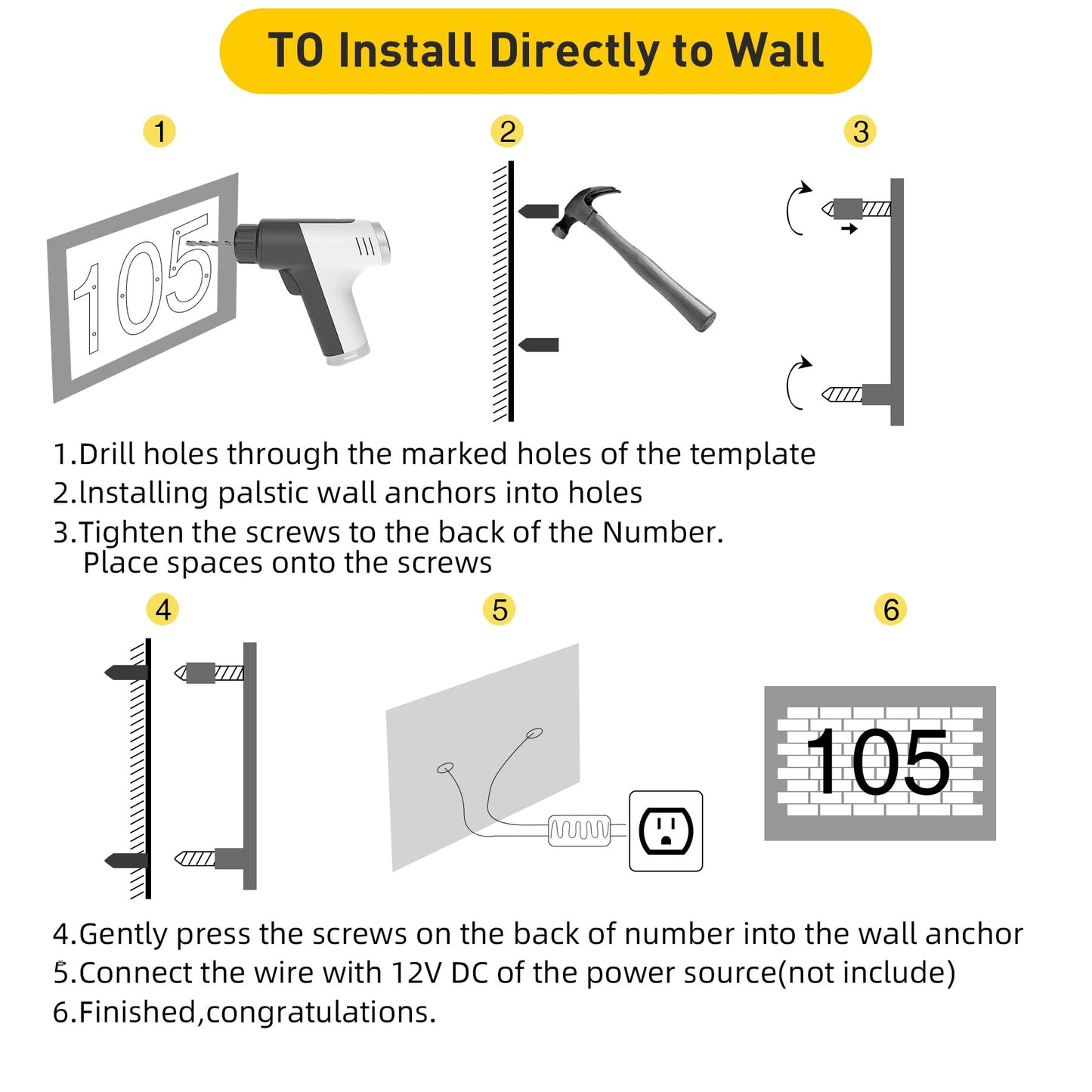 Números de Casa LED MIDIT Acero Inoxidable Iluminados Impermeables 7 Pulgadas Acrílico Transparente