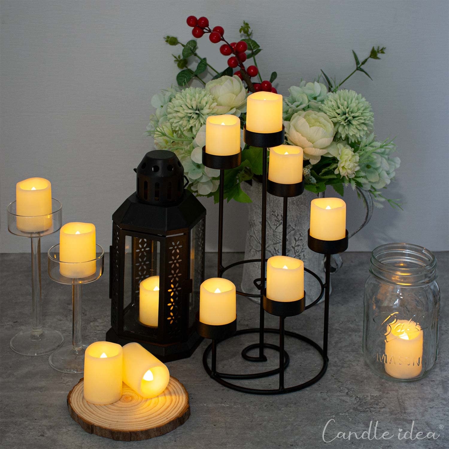 CANDLE IDEA - Velas votivas LED sin llama, paquete de 24 unidades, 3.81 x 5.08 cm, funciona con pilas, luces de té eléctricas sin llama, velas falsas a granel para bodas, Navidad, decoraciones de