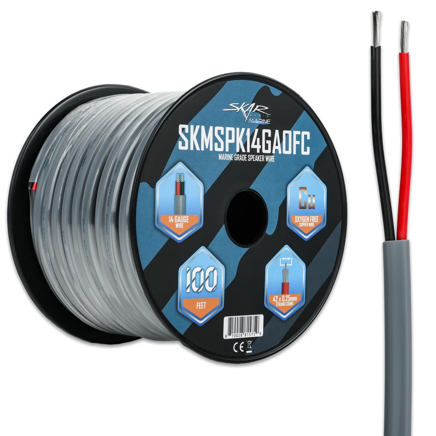 Skar Audio 14 calibre (AWG) Elite Marine Grade cobre estañado OFC Cable de altavoz de audio estañado de grado marino, 100 pies