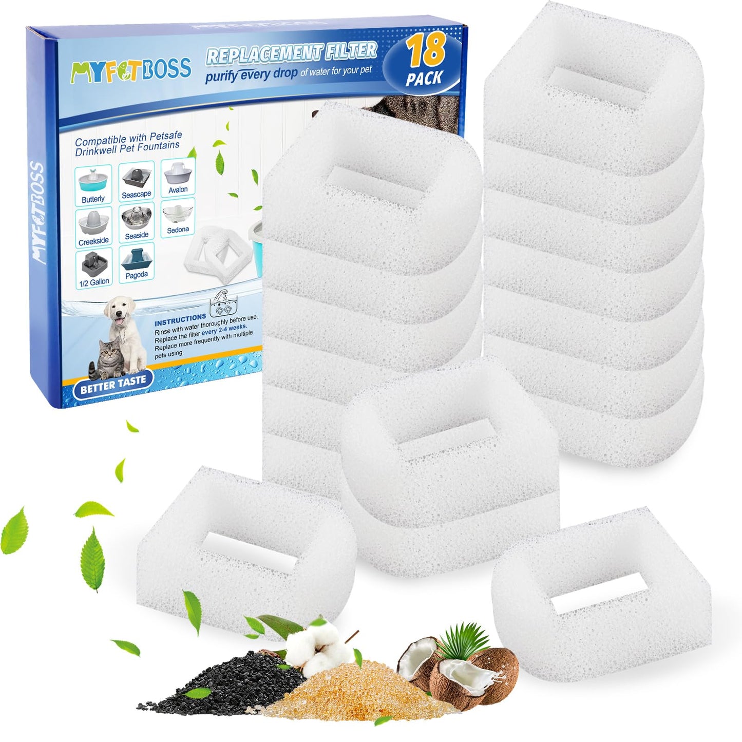 Filtros MyfatBOSS 18 Unidades Blanco para Fuente de Agua para Mascotas Petsafe Drinkwell Repuesto