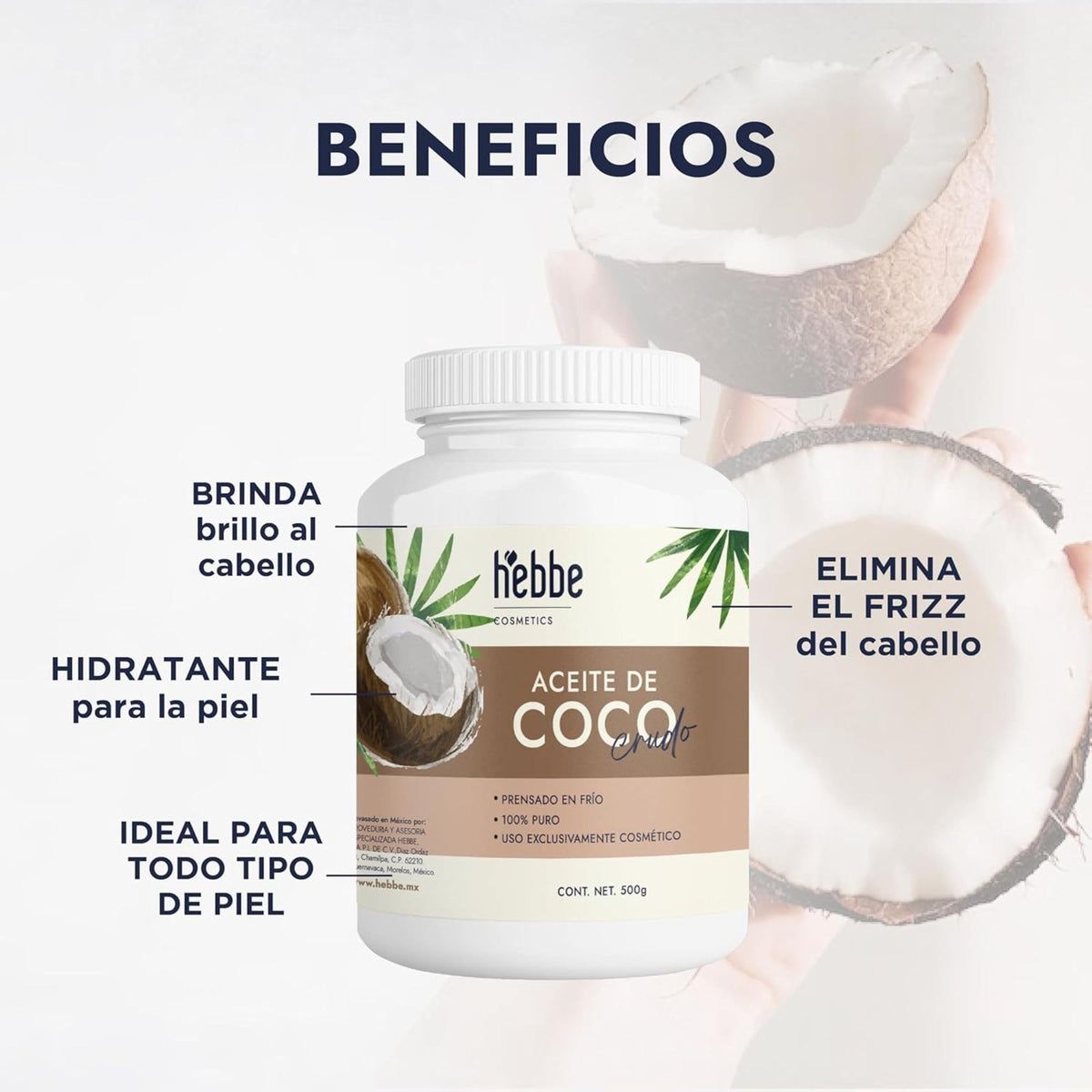 Lúdika | Aceite de Coco Crudo 500 g | Prensado en Frío 100% Puro | Hidratante Piel y Cabello | Anti Frizz y Brillo | Uso Cosmético