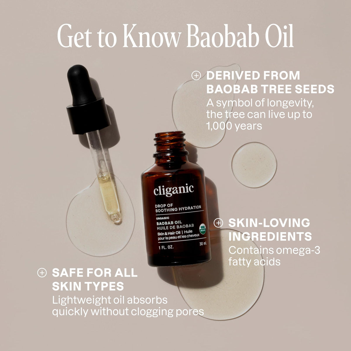 Cliganic Organic Baobab Oil, 30 Ml - Usda Certified - Non-gmo - Pure and Natural Face - Rich in Vitamin a e - Vegan, Cruelty-free - Cold-pressed - Ideal for All Skin Types