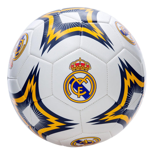 Icon Sports - Pelota de fútbol compatible con el Real Madrid con licencia oficial para jugador, talla 5 (tela brillante), grado S 03