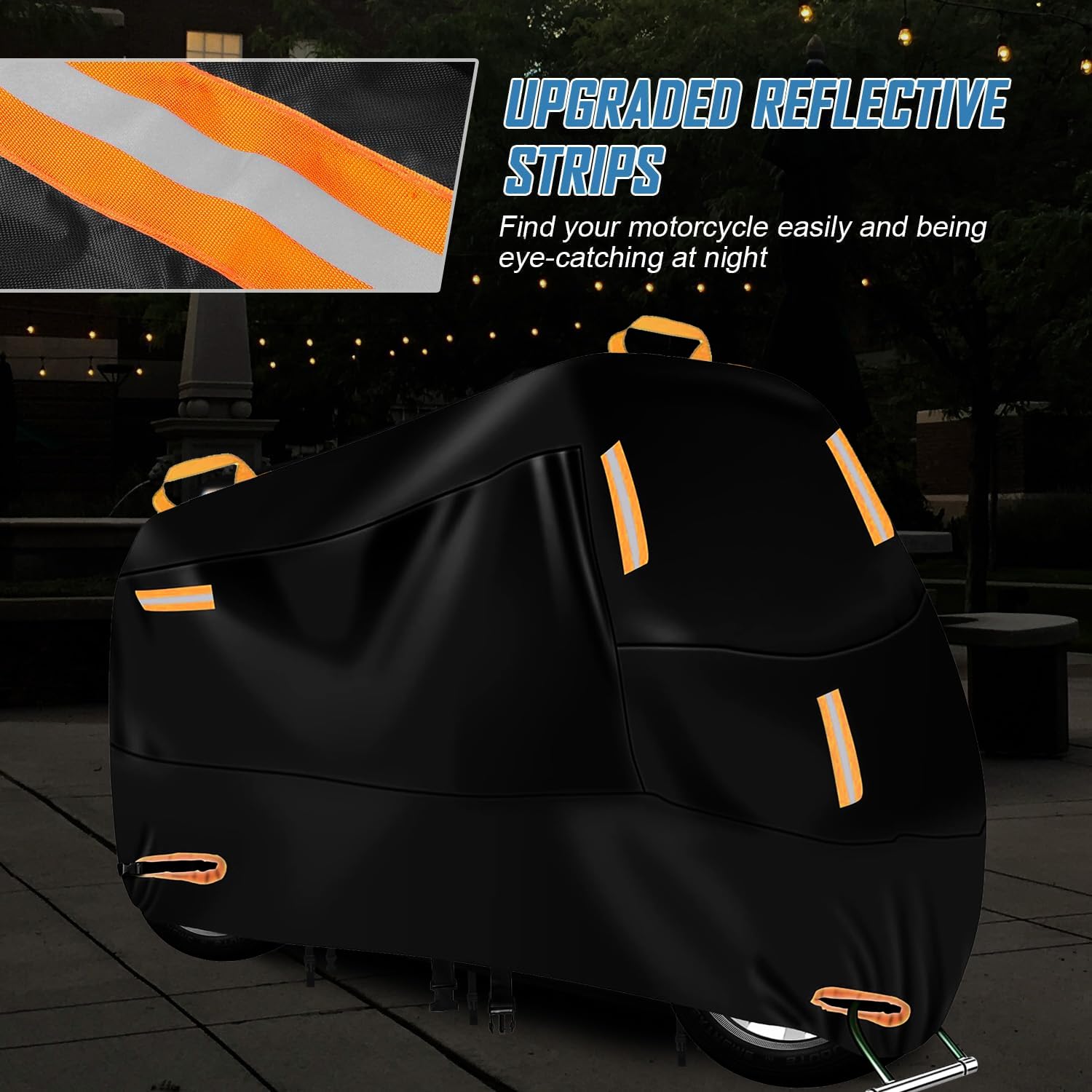 Funda Impermeable MYDEAR Negro con 5 Tiras Reflectantes y Orificios de Bloqueo para Moto o Bicicleta Exterior